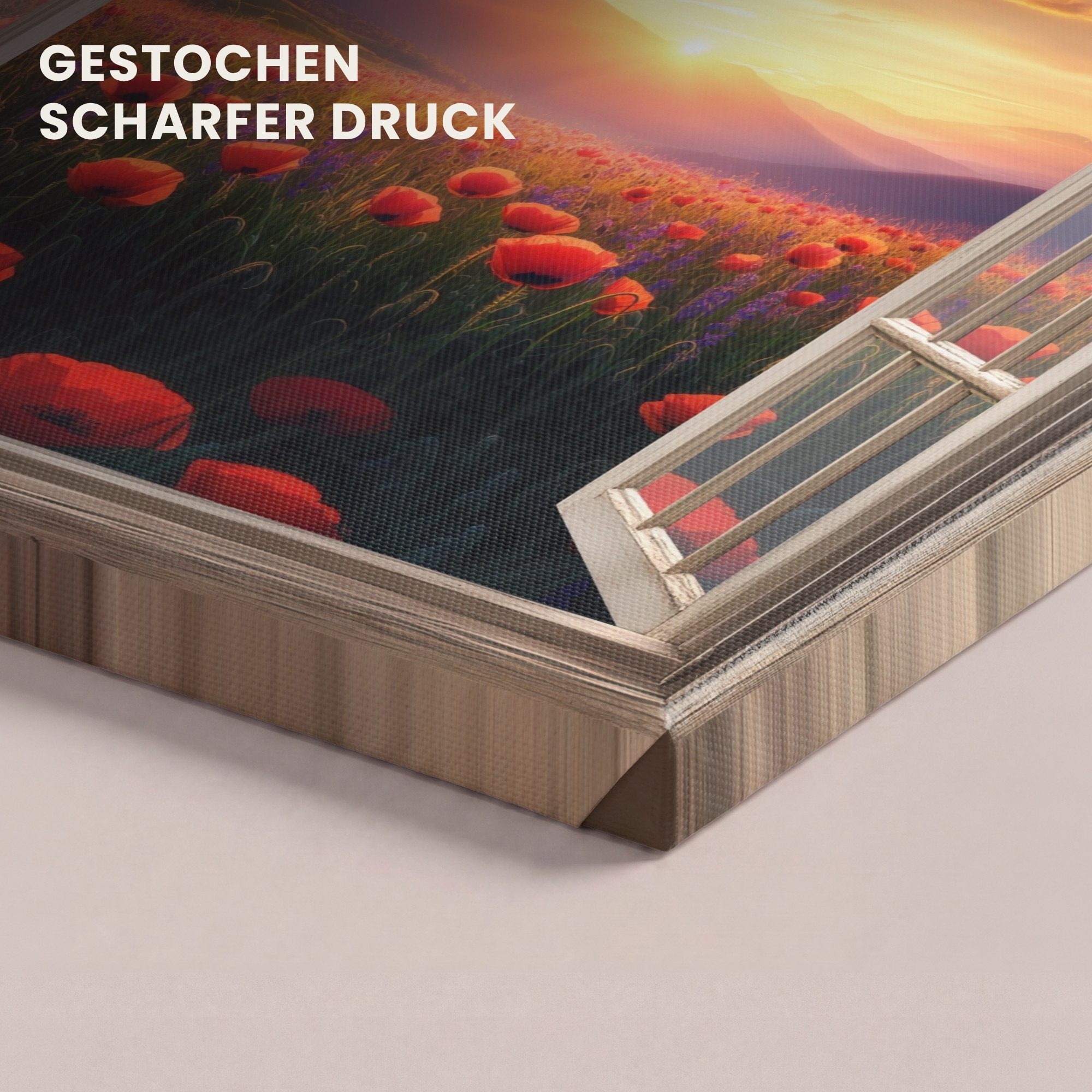 OneMillionCanvasses® Leinwandbild Fensterblick - Fenster - Mohnblumen - Blumen - Rot - Offenes Fenster, Fotodruck (1 St), Leinwand Canvas Wandbild, Wanddekorati – Bild 3 von 5
