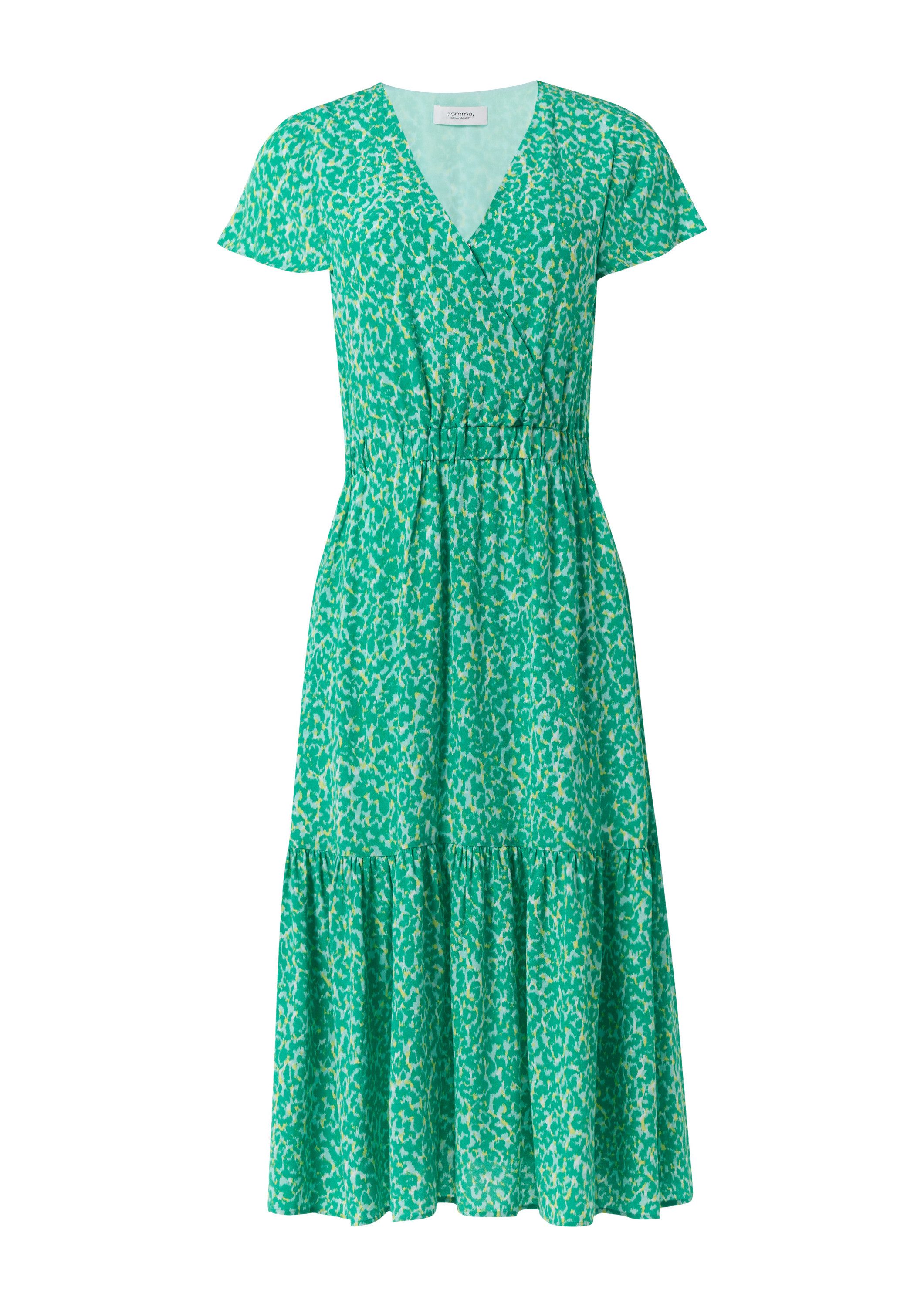 comma Midikleid Kleid Tailliertes Kleid mit fixiertem Wickel-Oberteil
