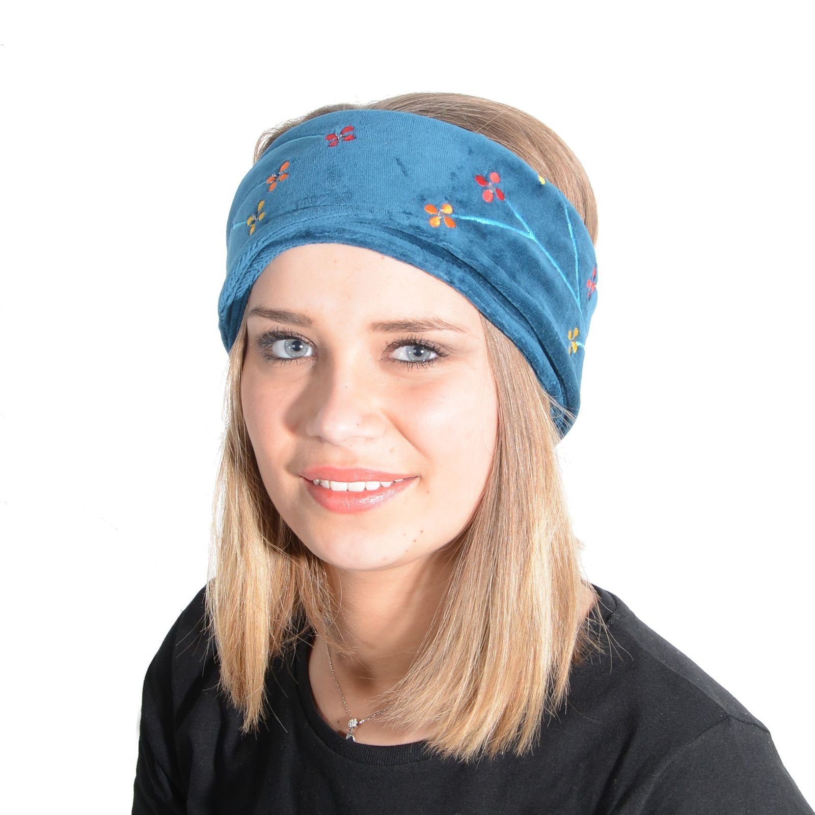 KUNST UND MAGIE Ohrenwärmer Ohrwärmer Dreadtube Damen Flower Stirnband Samt Baumwolle