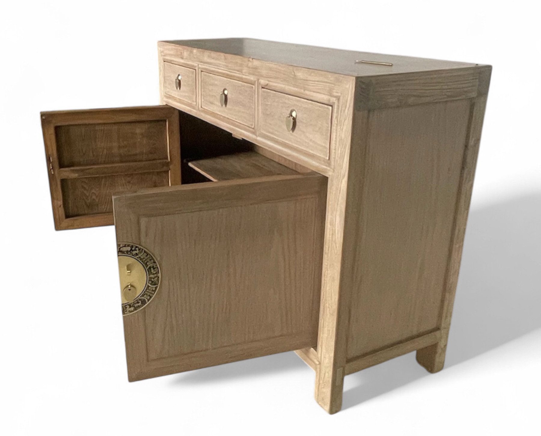 OPIUM OUTLET Kommode Vintage Schrank Sideboard natur asiatisch chinesisch orientalisch (B x T x H: 117 x 40 x 85 cm, Anrichte Buffet natur-braun), Asia Möbel Hochzeitsschrank komplett montiert
