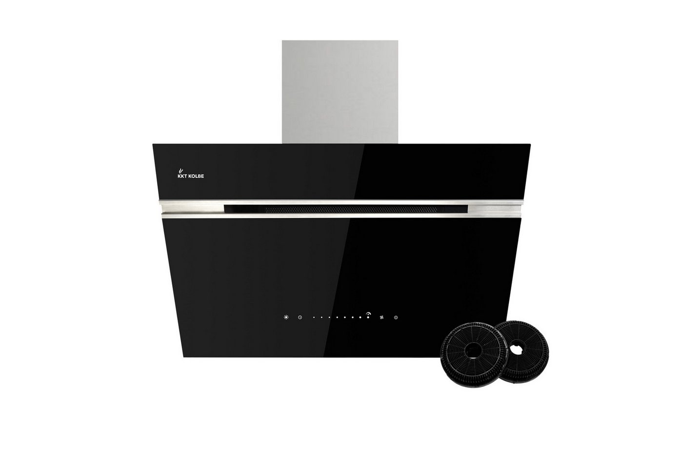 KKT KOLBE Wandhaube Dunstabzugshaube 60cm AURORA6005SE RGBW Ambientebeleuchtung Kopffreihaube / Umluft / Abluft / Smarte WiFi-App / Schwarz / Glas
