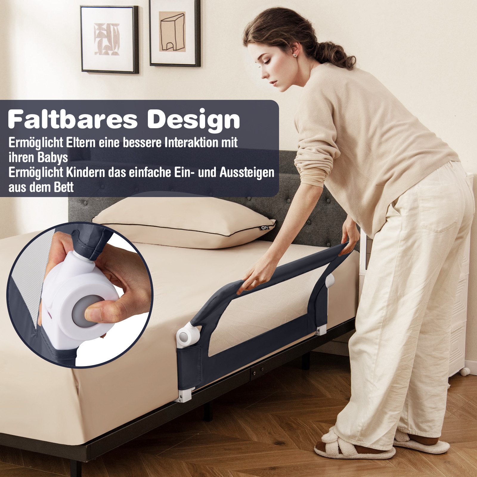 COSTWAY Bettschutzgitter Bettgitter, Babybettgitter, mit Verstellbarer Gurt günstig online kaufen