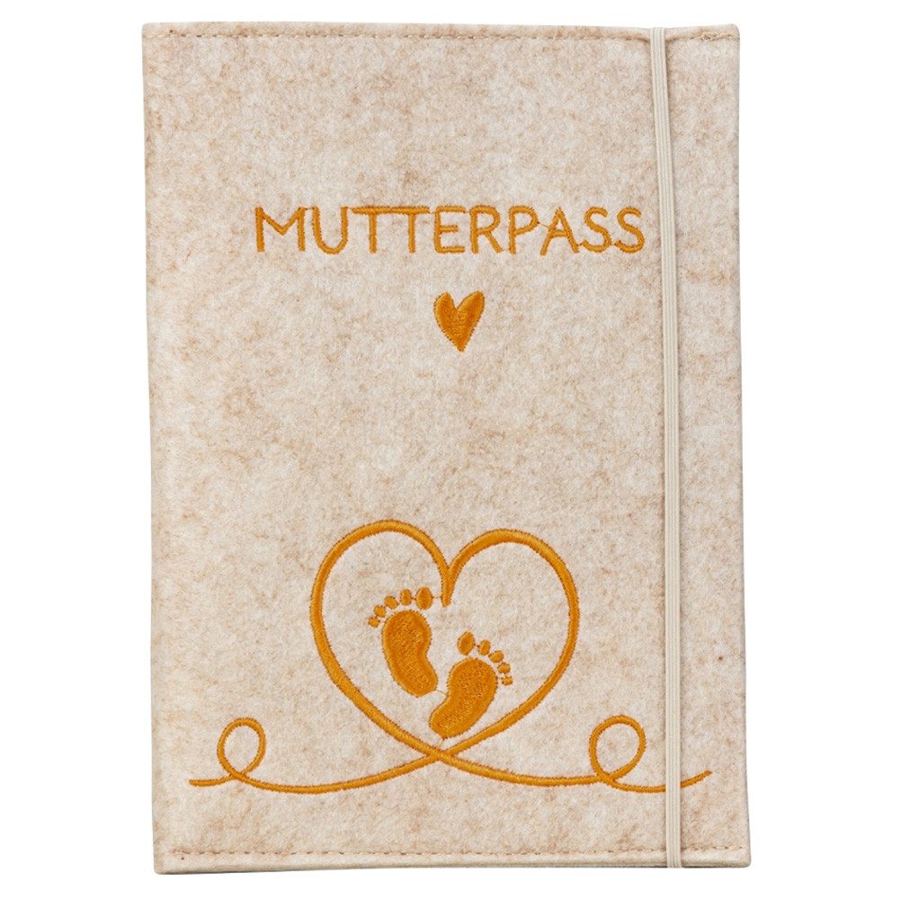 Mel-O-Design Mutterpass-Hülle Mutterpass Schutzhülle beige, grau aus Polyester Filz, mit vielen Funktionen, mit schöner Stickerei