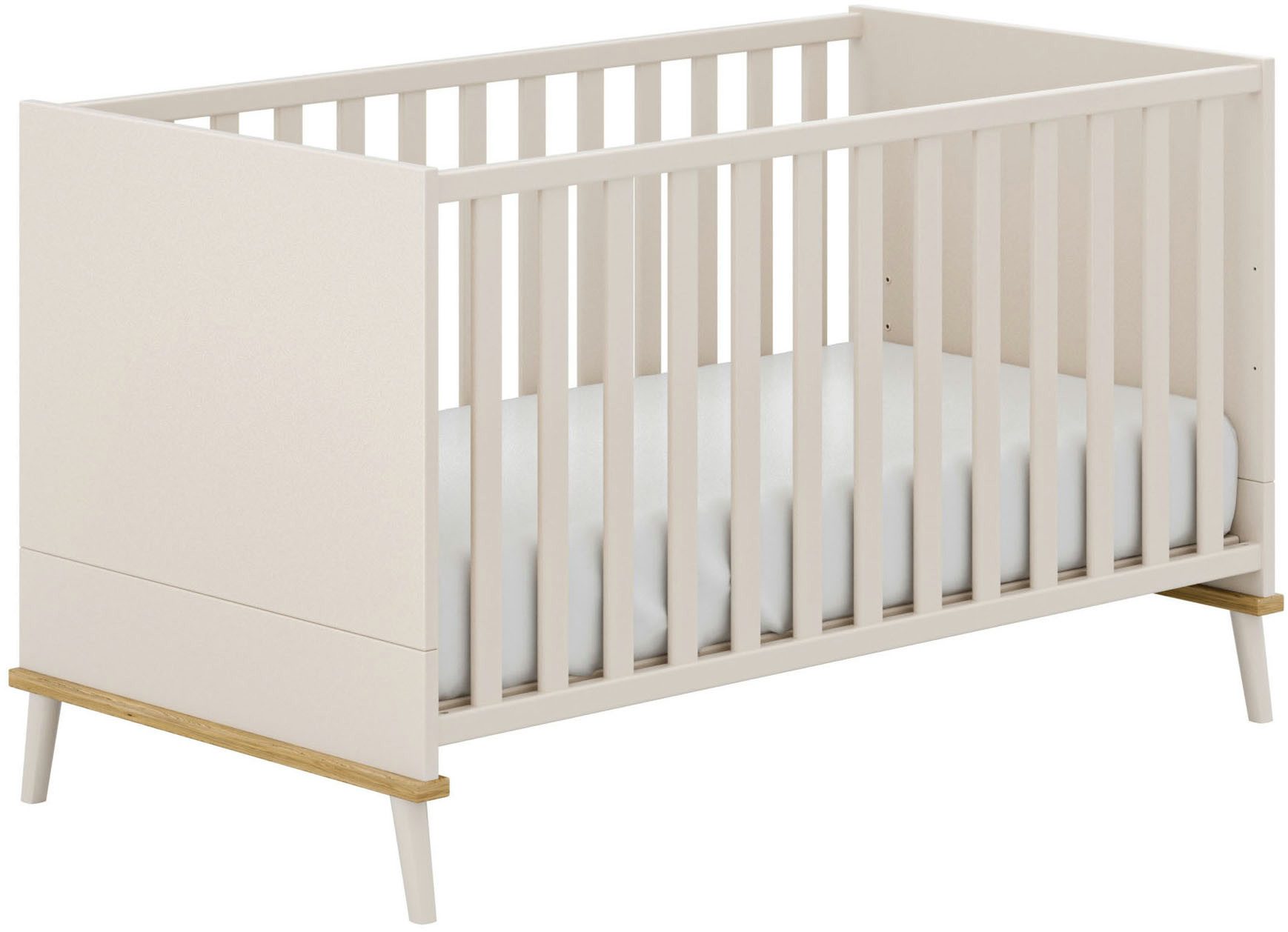 YUNY by PAIDI Babybett HAZEL 70x140cm in Beige, umbaubares Kinderbett mit Massivholz, Gitterbett 4-fach höhenverstellbar, entnehmbare Sprossen, Juniorbett