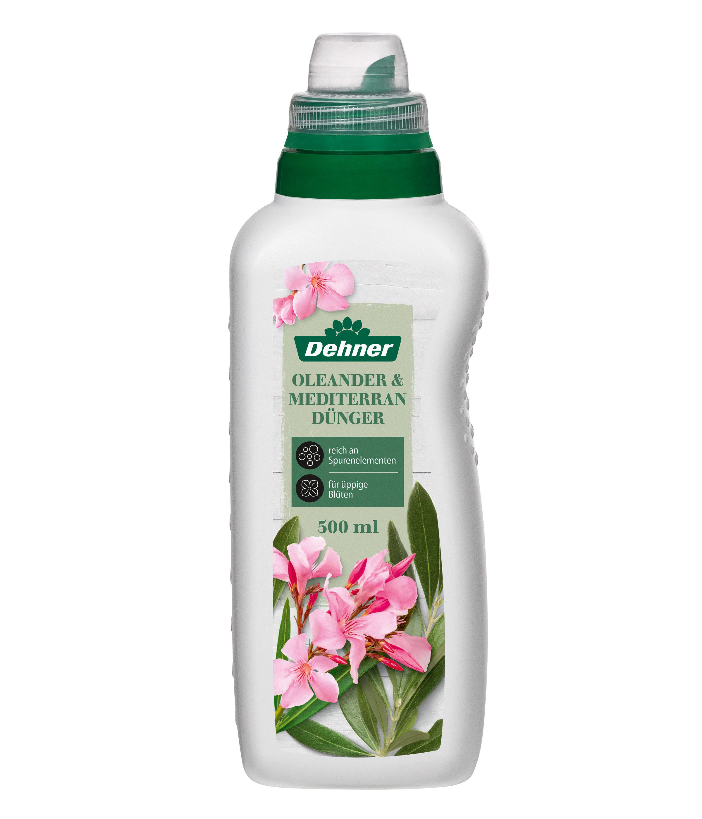 Dehner Blumendünger Oleander-/Mediterrandünger, hochwertiger NPK-Dünger, 500 ml, ca. 75 l, 75 l Gießwasser, Flüssigdünger, organisch mit Spurennährstoffen