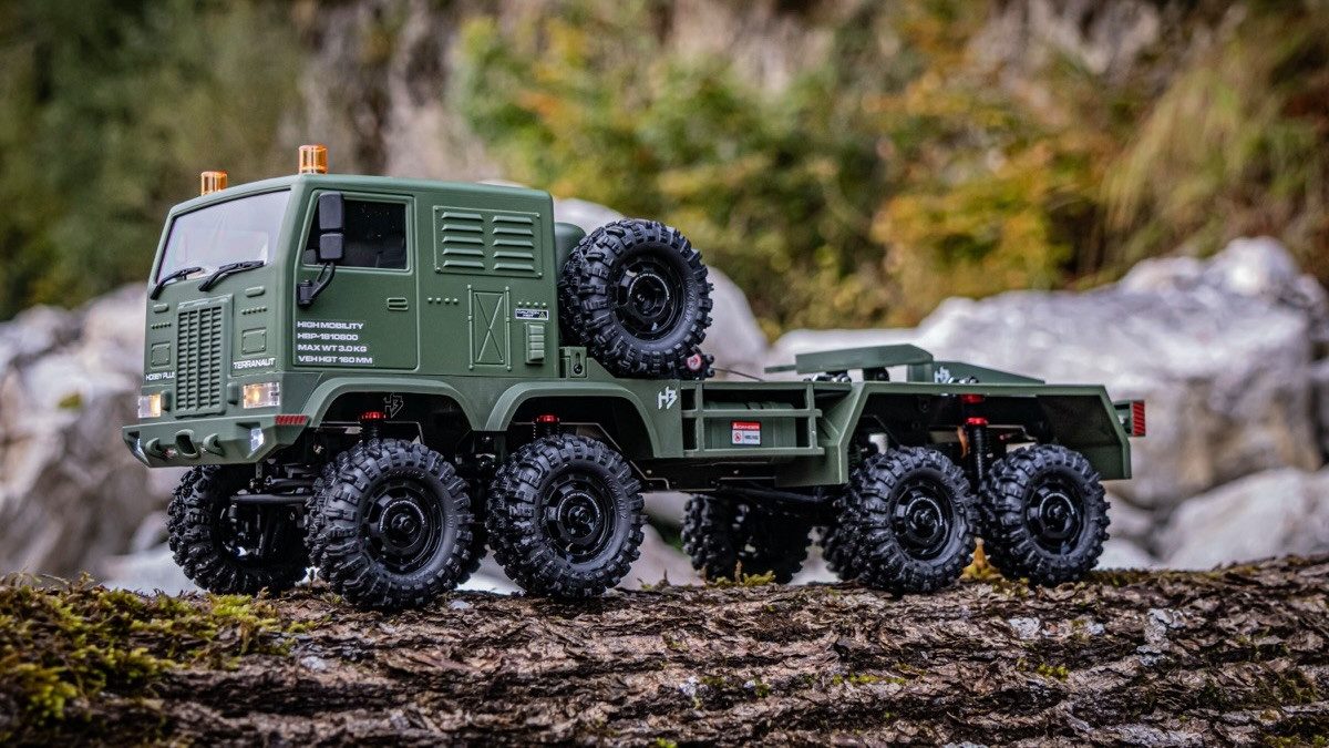 Absima RC-Truck Hobby Plus 1:18 Offroad-Truck CR-18P 8X8 Terranaut 4-Achser (Set, inkl. 2.4 GHz Fernsteuerung, 2S Fahrakku und USB Ladekabel), mit getrennt voneinander lenkbaren Vorder- und Hinterachsen