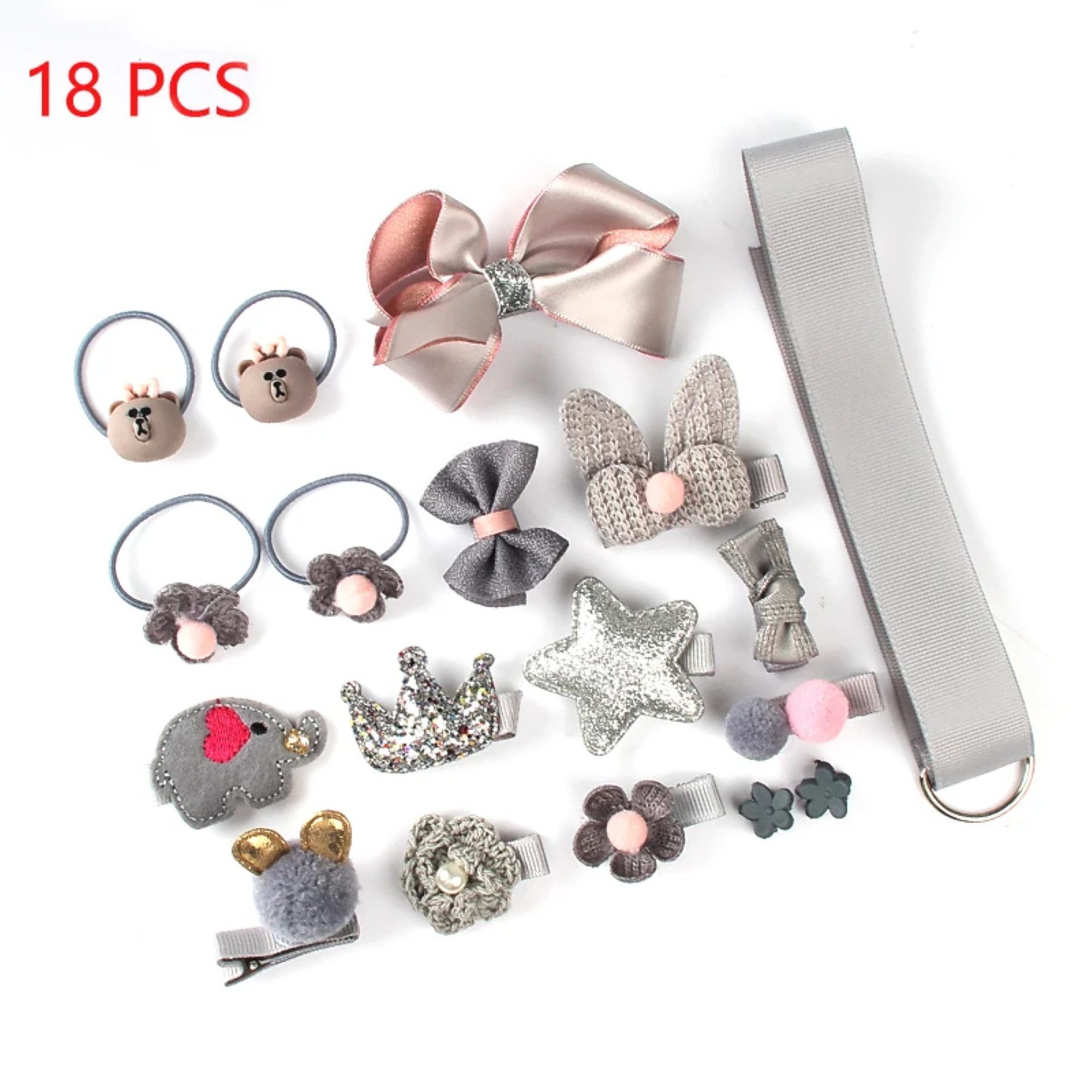 Montegoni Haarspange 18er-Set Haarspangen für Mädchen, Baby-Haarspangen-Set, süße Schleifen, elastische Bänder, 18-tlg., Pferdeschwanz-Haarnadeln-Set für kleine Mädchen, perfekt für Partys, Geburtstage und ideal als Geschenk