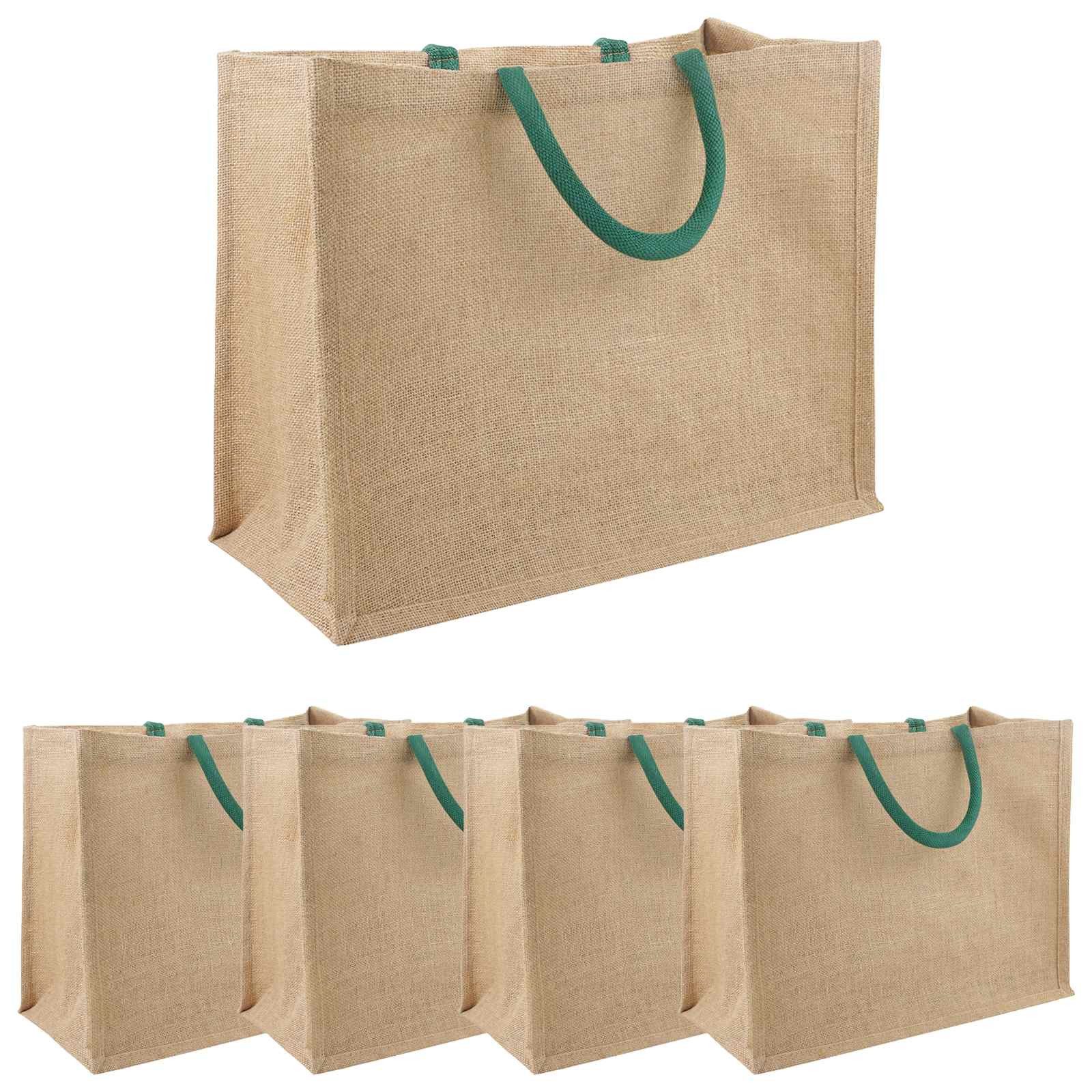 vidaXL Einkaufstrolley Jute-Handtaschen 5 Natürlich und Grün 42 x 33 x 19 cm