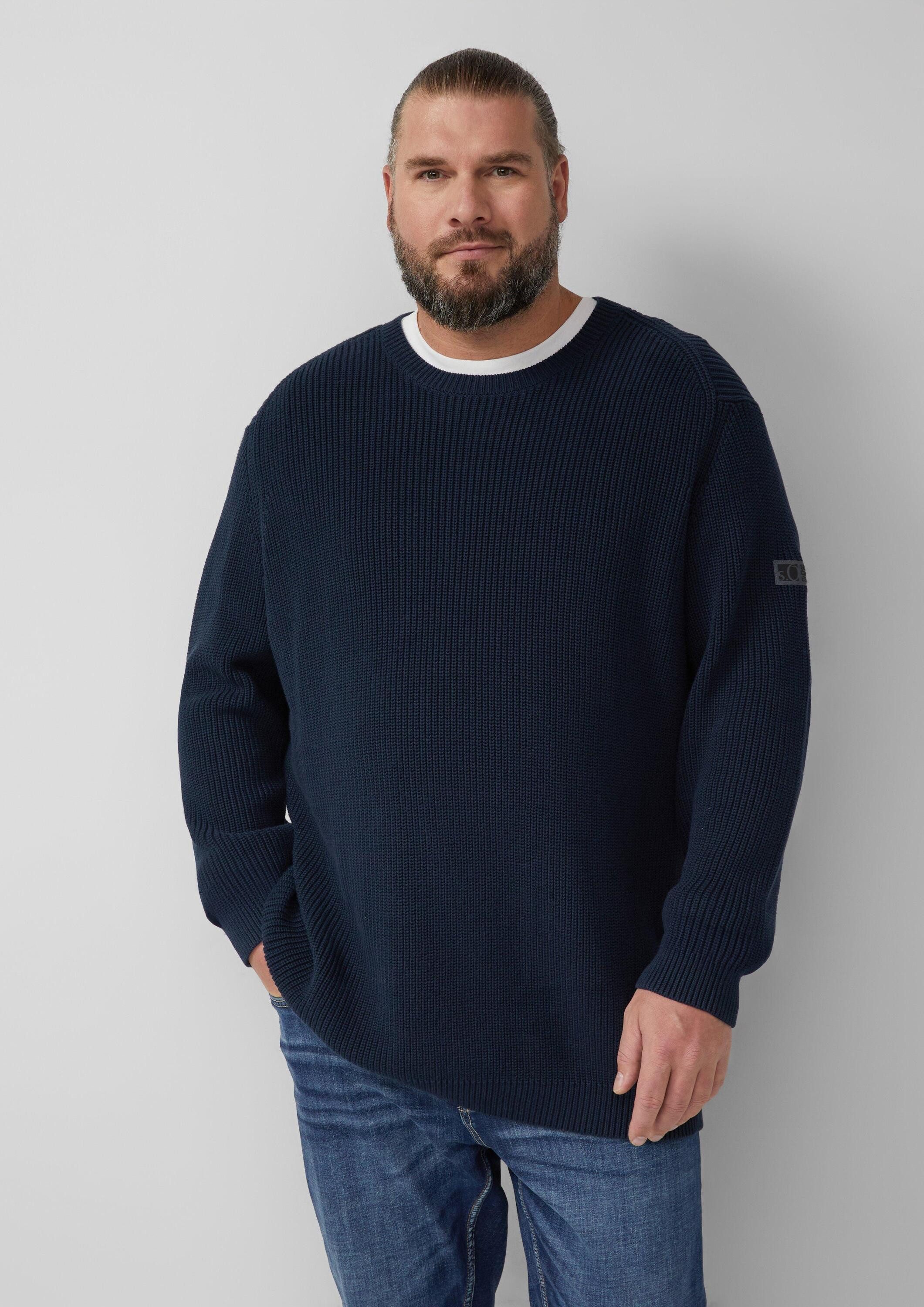s.Oliver Longpullover Strickpullover Strukturierter Baumwoll-Pullover mit Label-Patch