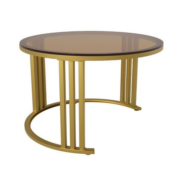 MODFU Couchtisch 2-in-1 runder Couchtisch (2-St., 70*70*45+50*50*40 cm), 1 Hochglanz-Tischplatte und 1 brauner Tischplatte aus gehärtetem Glas