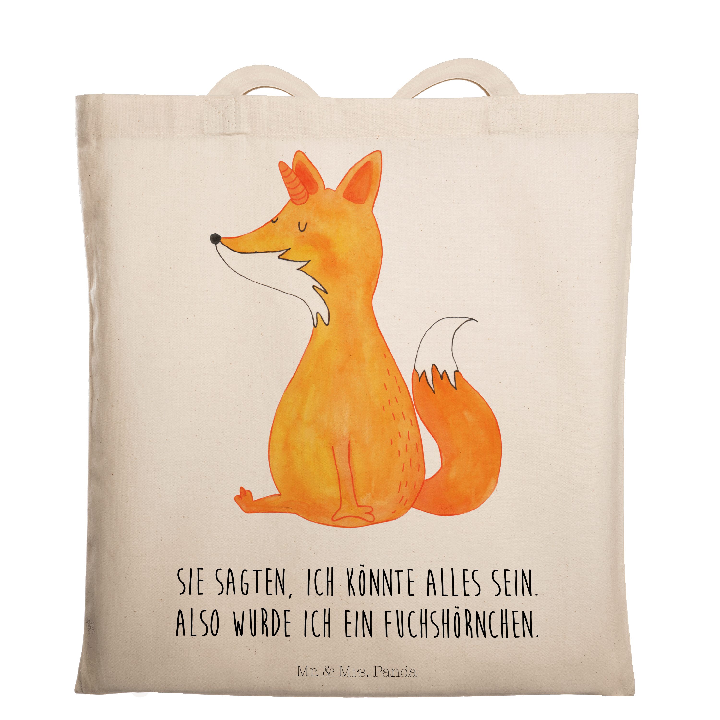 Mr. & Mrs. Panda Tragetasche Fuchshörnchen Wunsch - Transparent - Geschenk, Jutebeutel, Einhörner, (1-tlg)