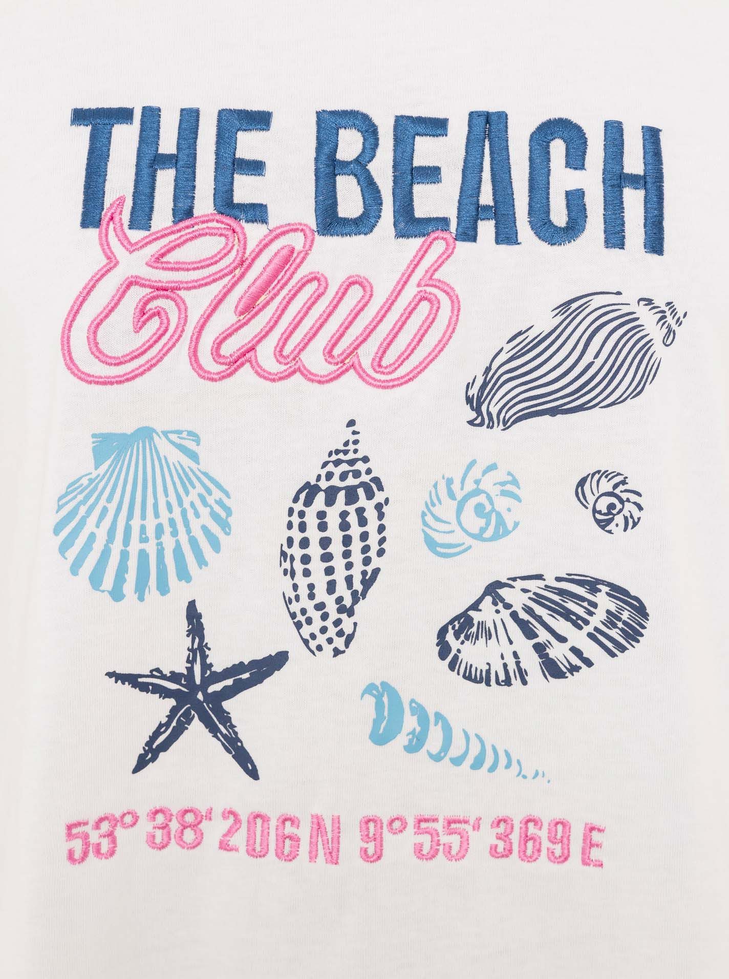 Zwillingsherz T-Shirt "Beach" Rundhals, großes maritimes Motiv mit Stickerei