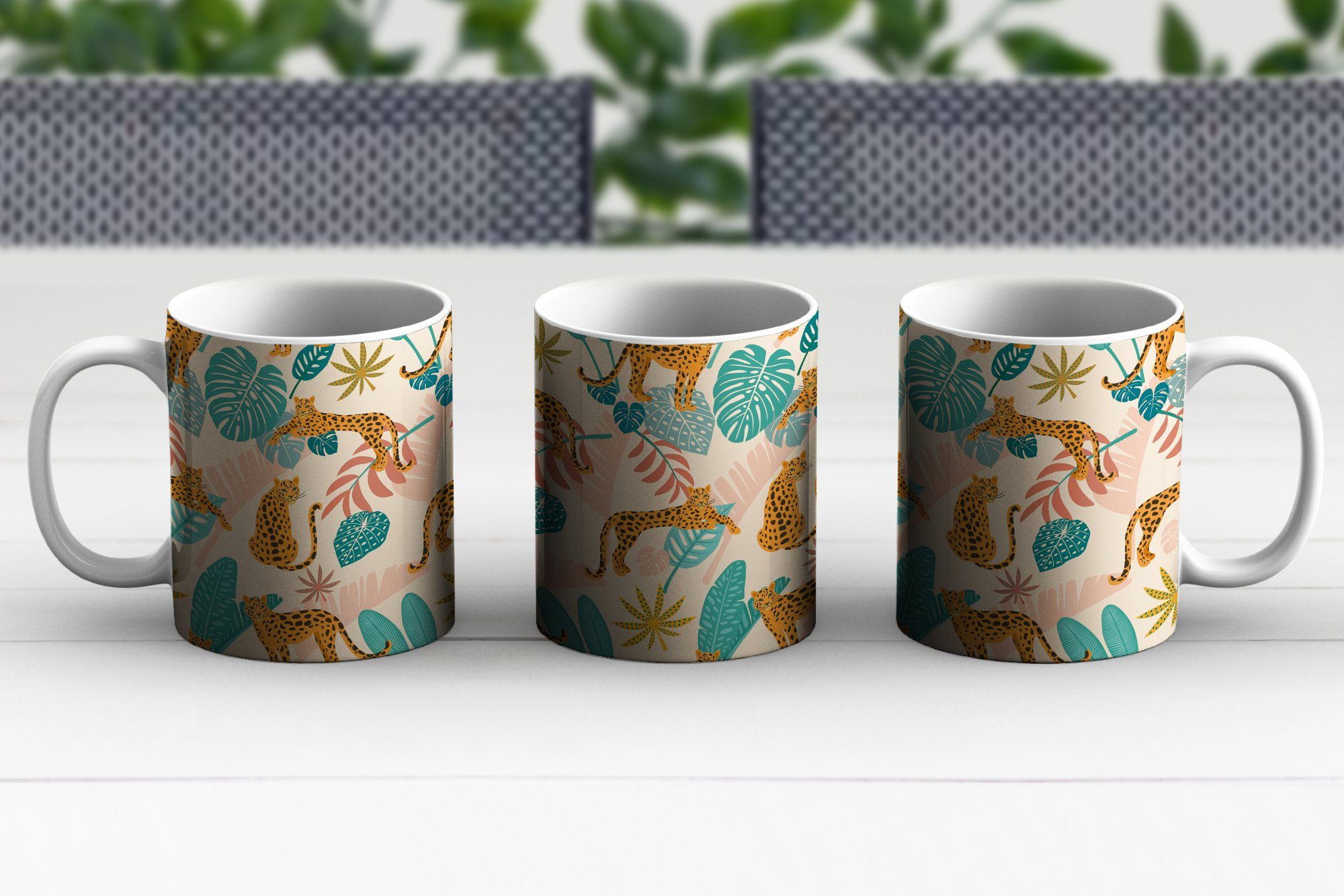Kinder Aquarell - Leopard MuchoWow Rosa Teetasse, Kaffeetassen, Tasse Mädchen Teetasse, Becher, Keramik, Blätter - - Geschenk - - Kinder, -