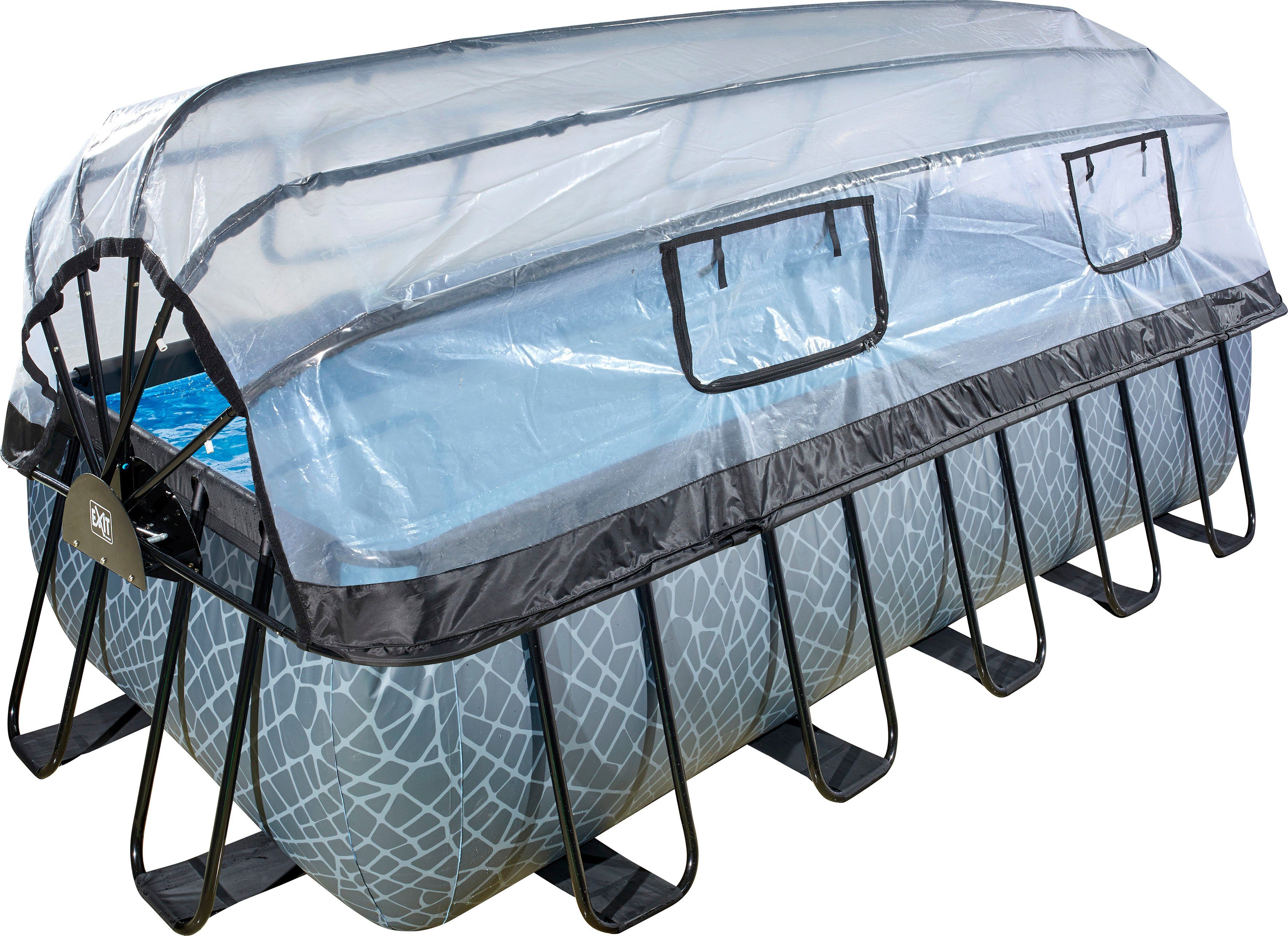 EXIT Framepool inkl. multifunktionaler Abdeckung & Wärmepumpe (Set, 5-tlg), 250x540x122 cm, mit Sandfilteranlage, Wärmepumpe, Sicherheitsleiter