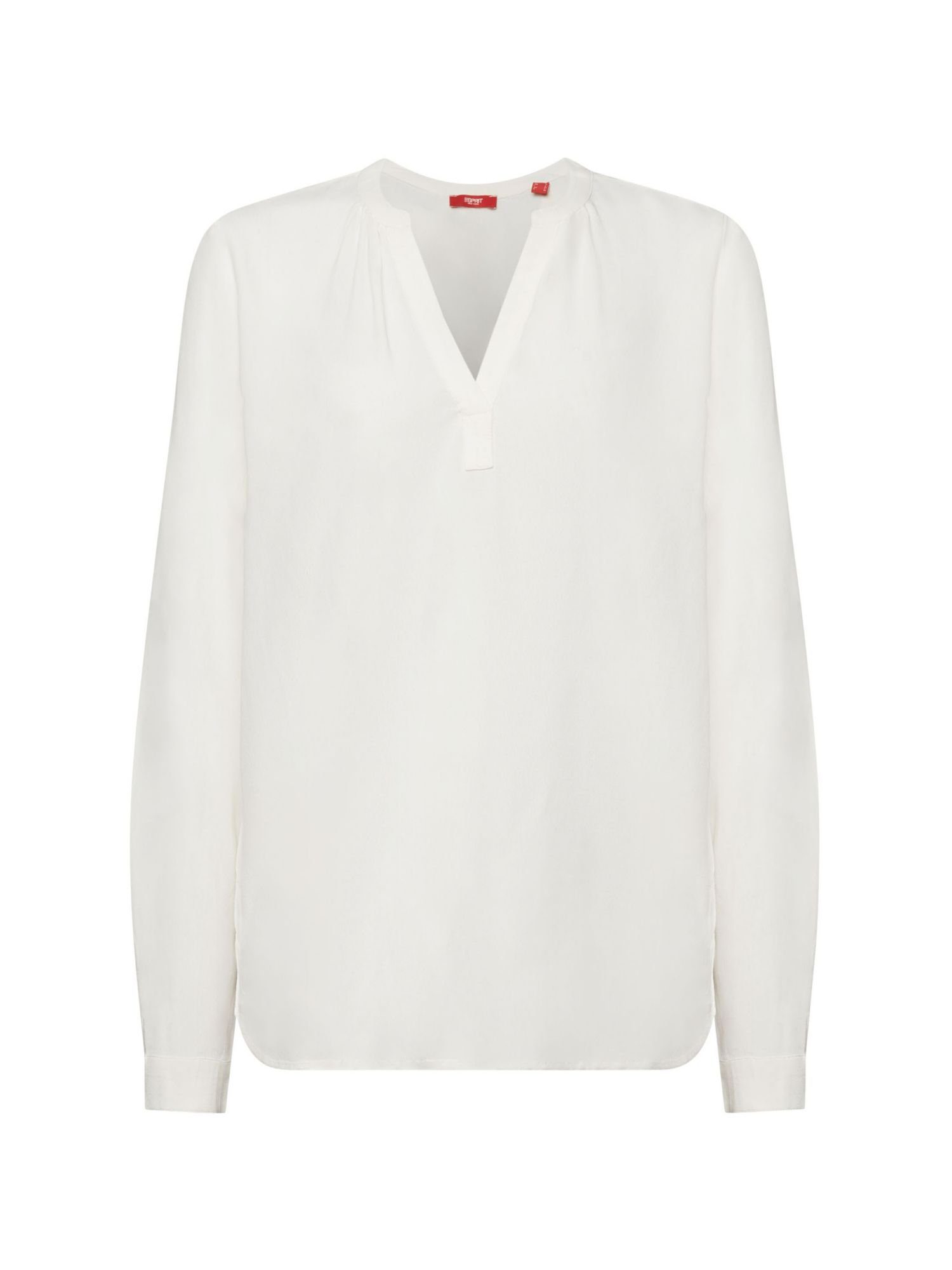 V-Ausschnitt, aus ECOVERO™ LENZING™ Langarmbluse Basic-Bluse Esprit Viskose mit Crêpe