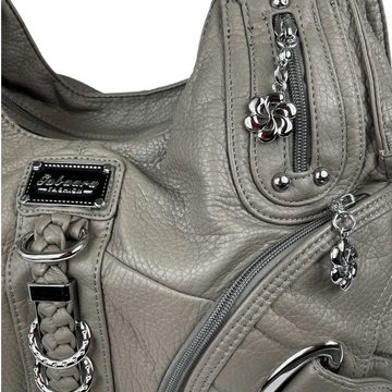 Taschen4life Schultertasche Damen, klassische Umhängetasche, Hobo AK11282, Handtasche mit abnehmbaren Schulterriemen, Innen- und Außenfächer