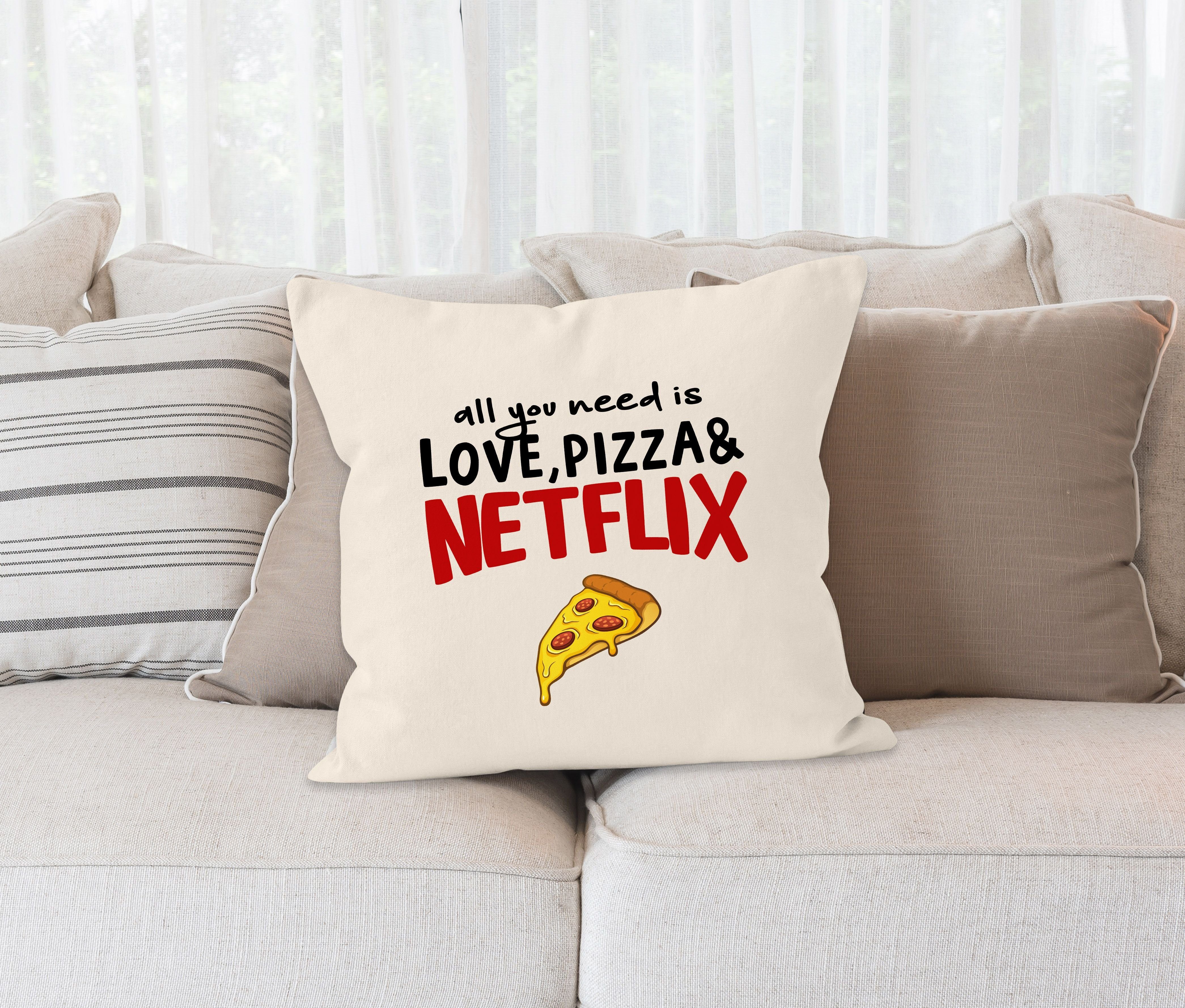 Kissen-Bezug Netflix & Pizza Kissen-Hülle Deko-Kissen Baumwolle MoonWorks®