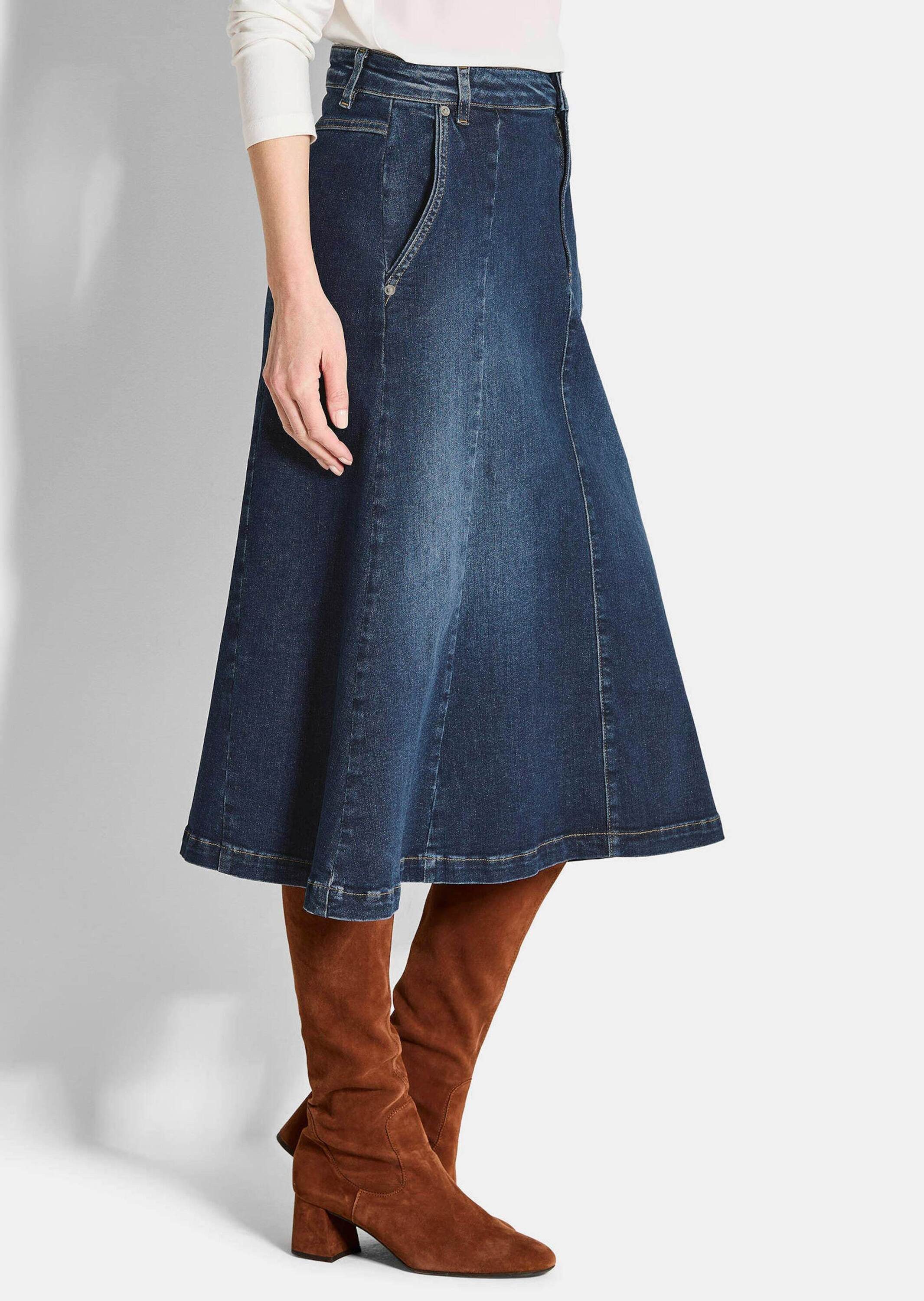 GOLDNER Jeansrock Bequemer Denim-Rock mit Formbund Baumwollrock mit Kontrastnähten, Reißverschluss und Wadenlänge – Bild 4 von 5