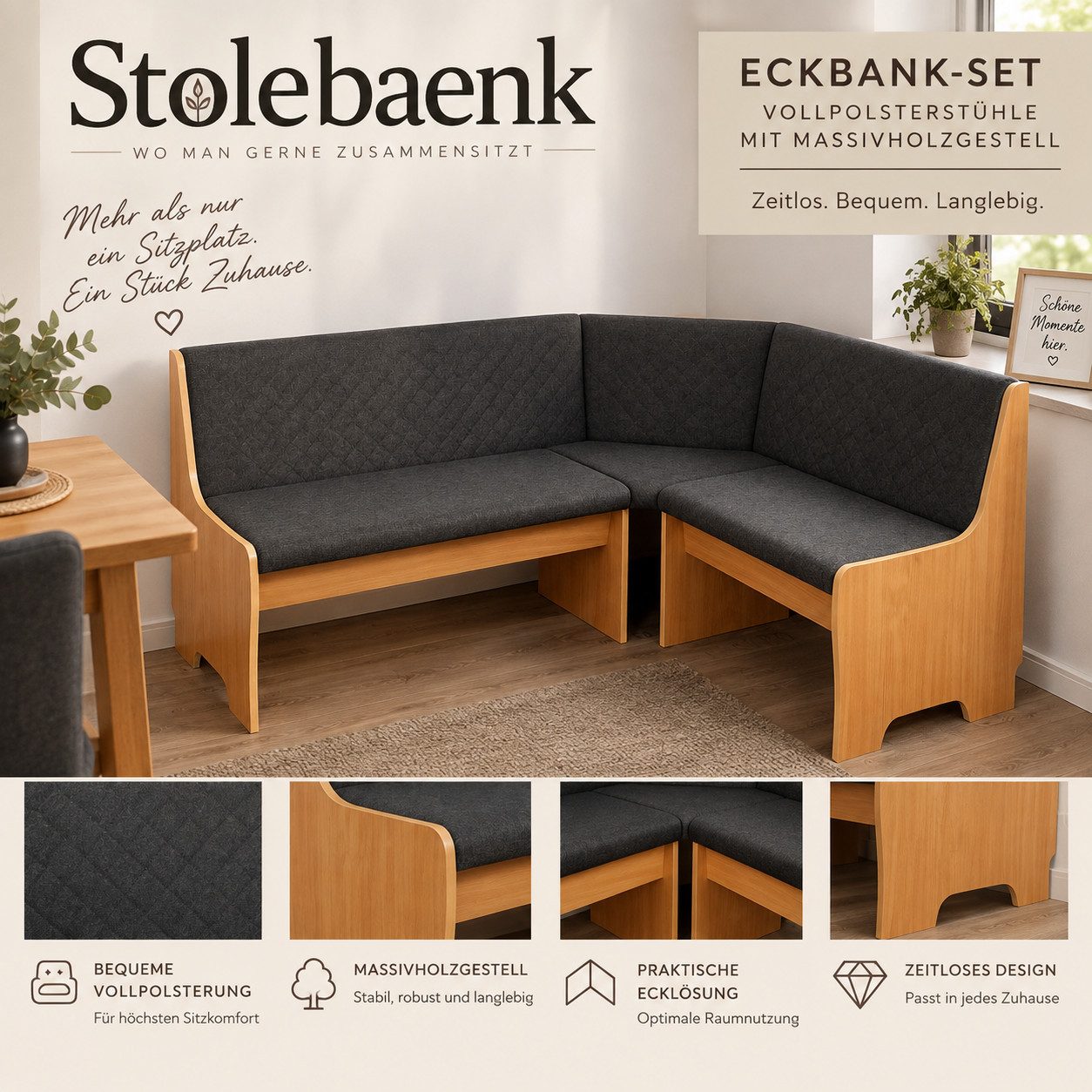 Stolebaenk Eckbank Leipzig EB Portland Buche, beidseitig montierbar