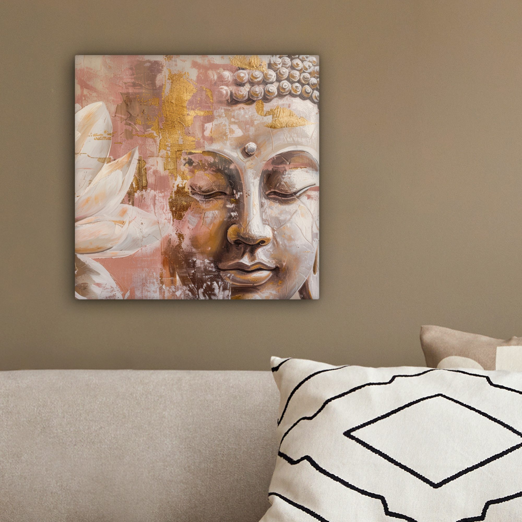 OneMillionCanvasses® Leinwandbild Buddha - Blume - Gold - Rosa - Abstrakt, Fotodruck (1 St), Wandbild, Deko Schlafzimmer Wohnzimmer Flur 20x20 cm – Bild 4 von 5