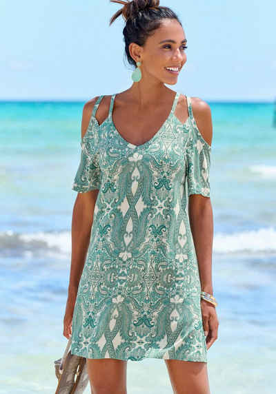 LASCANA Longshirt mit Trägerdetails, Strandkleid im Alloverdruck, luftiges Sommerkleid