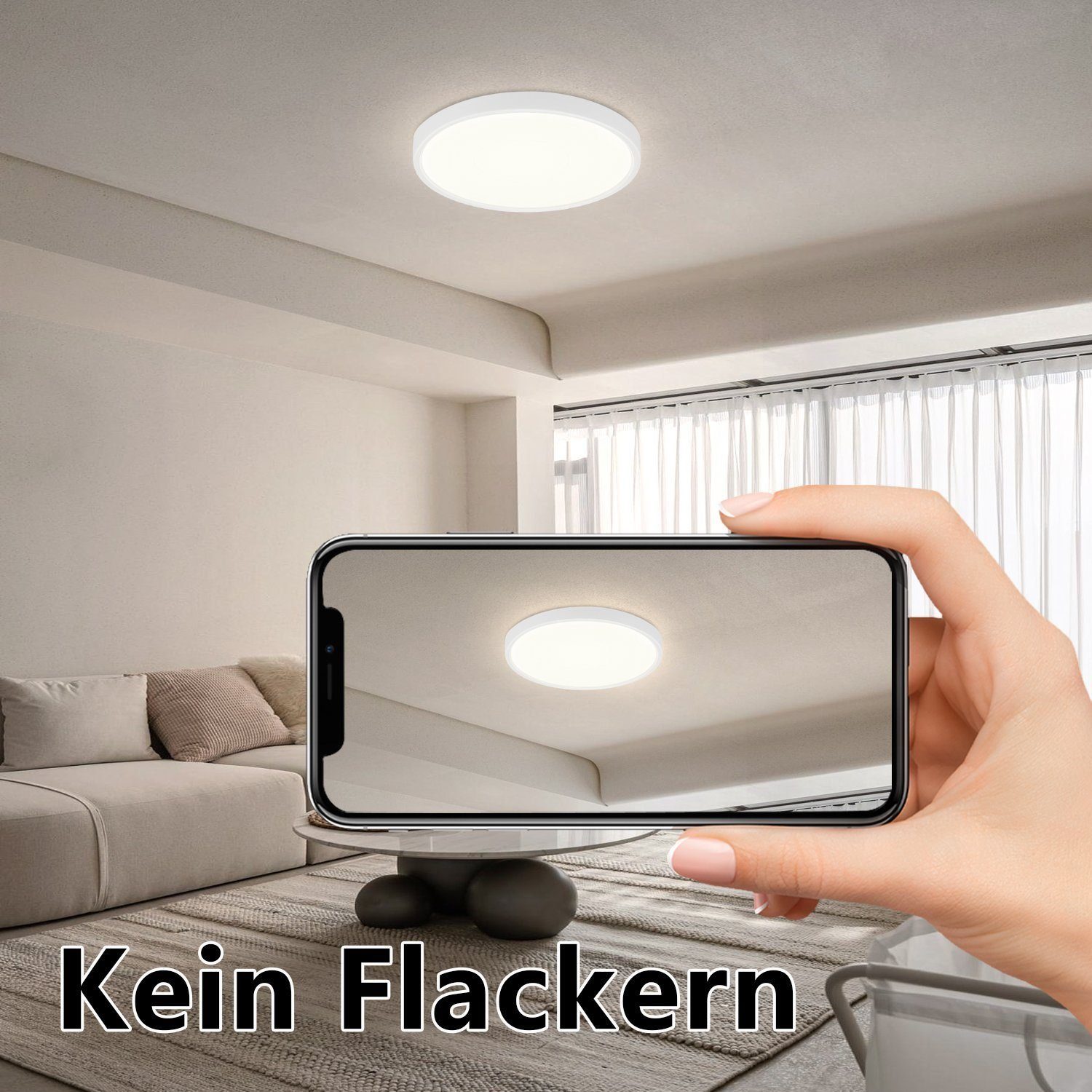 weiß integriert, LED 15W Schlafzimmer, IP44 LED fest Wasserdicht ∅22cm Deckenleuchte 4000k, Selbstmontage einfache Nicht ZMH Design, Dimmbar, Hochwertige