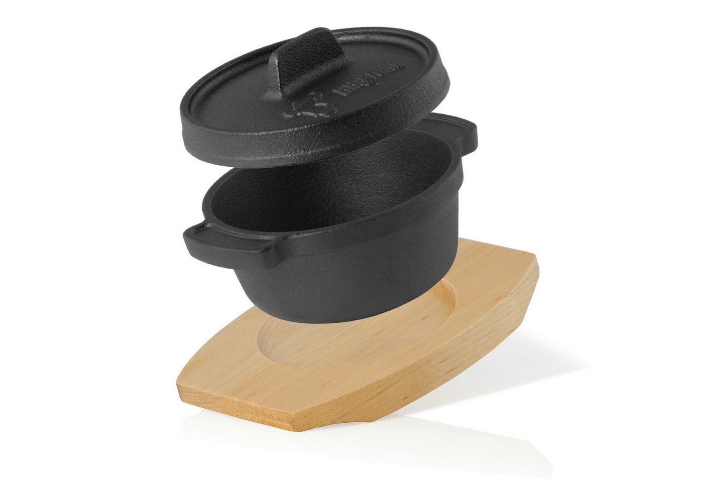 BBQ-Toro Serviertopf Mini Dutch Oven, 250 ml, Gusseisen Serviertopf mit Holzunterlage, Gusseisen, Gusseisen Serviertopf mit Holzunterlage