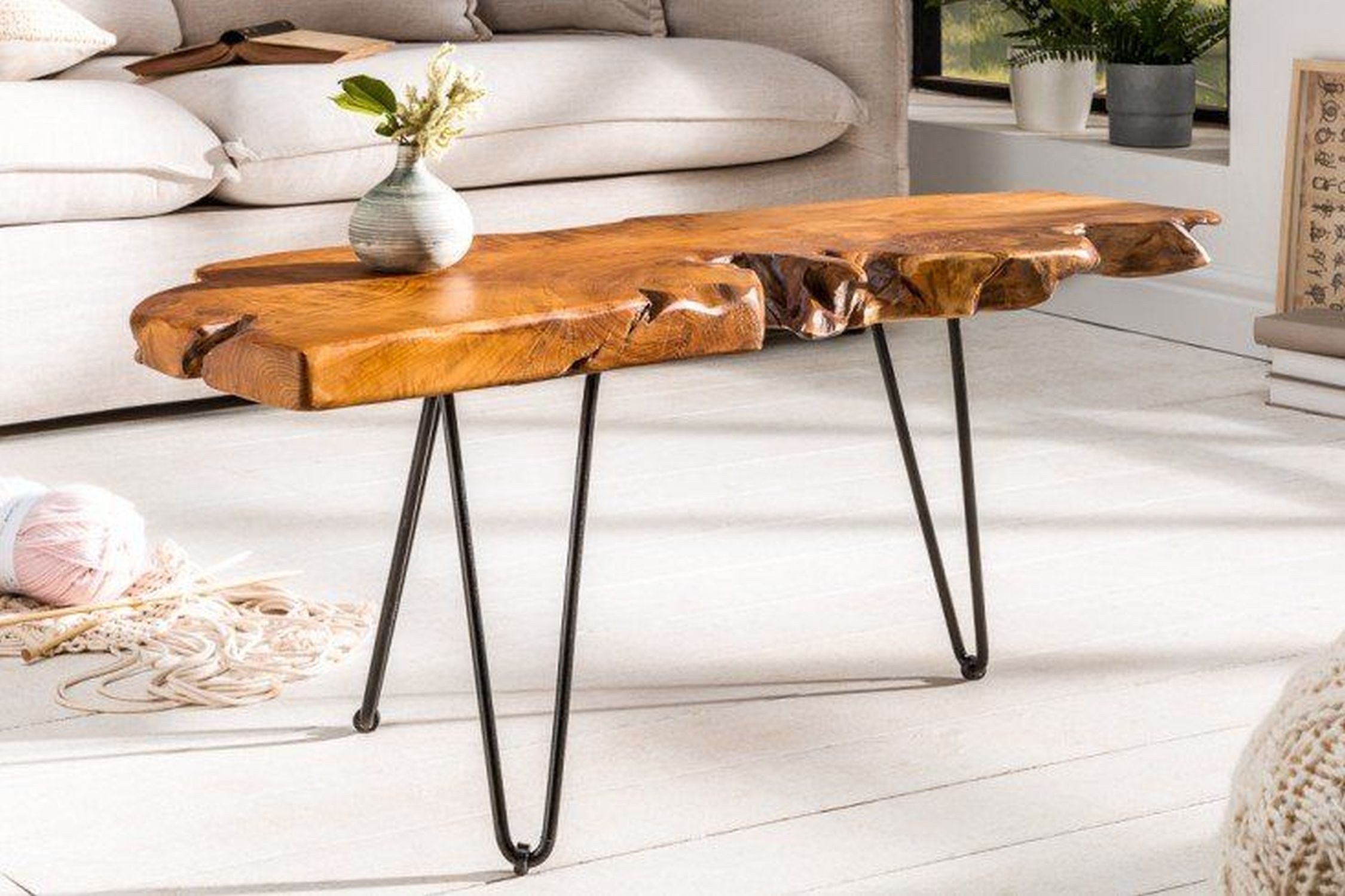 Licht-Erlebnisse Couchtisch, Design Couchtisch Holz Hairpin Legs Handarbeit Kaffeetisch Wohnzimmer