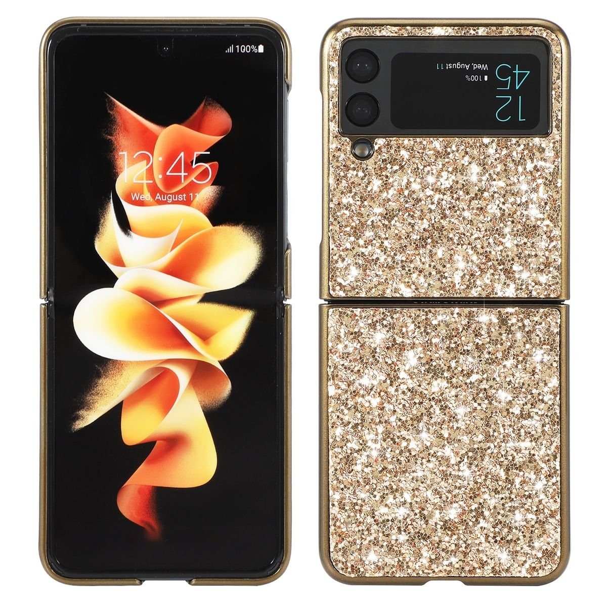 Wigento Handyhülle Für Samsung Galaxy Z Flip4 5G Glitzer Diamant Design Kunststoff TPU Cover Handy Tasche Hülle Etuis Gold