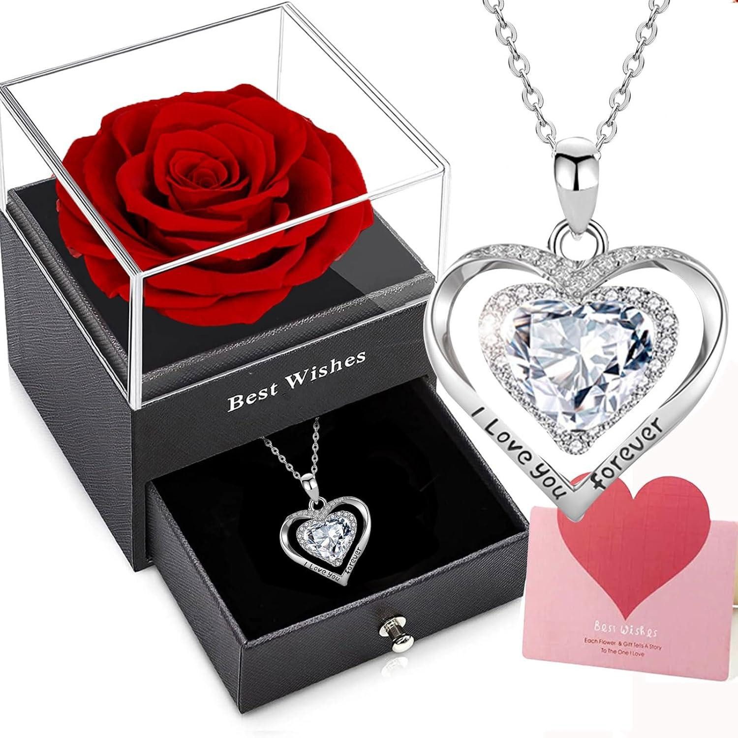 Schmuckset Ewige Rose Geschenkbox Konservierte Blumen Romantisch Valentinstag