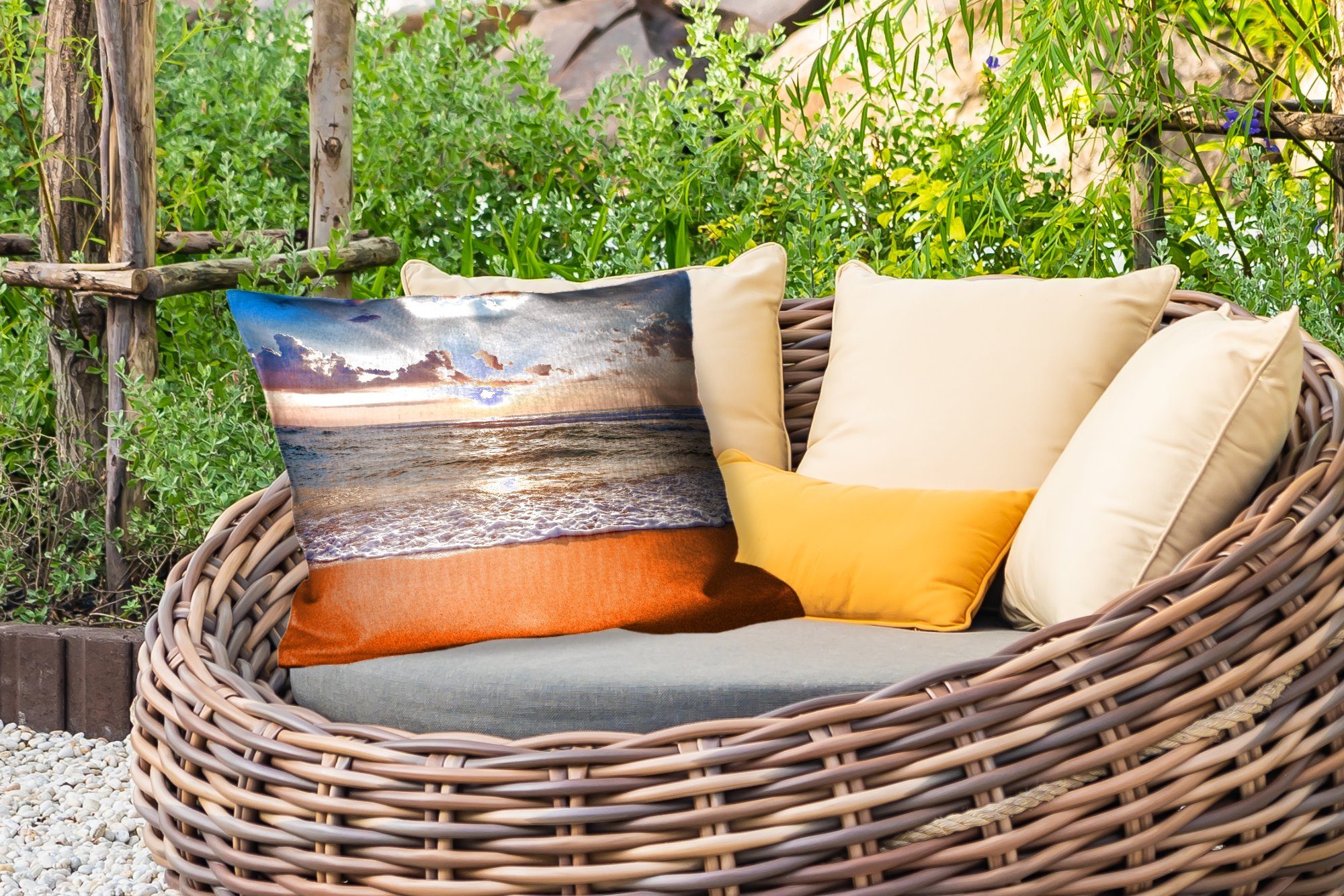 MuchoWow Dekokissen Strand - Horizont, Dekokissenbezug, Wolken Meer Kissenhülle - - Sonnenuntergang Polyester, - Outdoor-Dekorationskissen