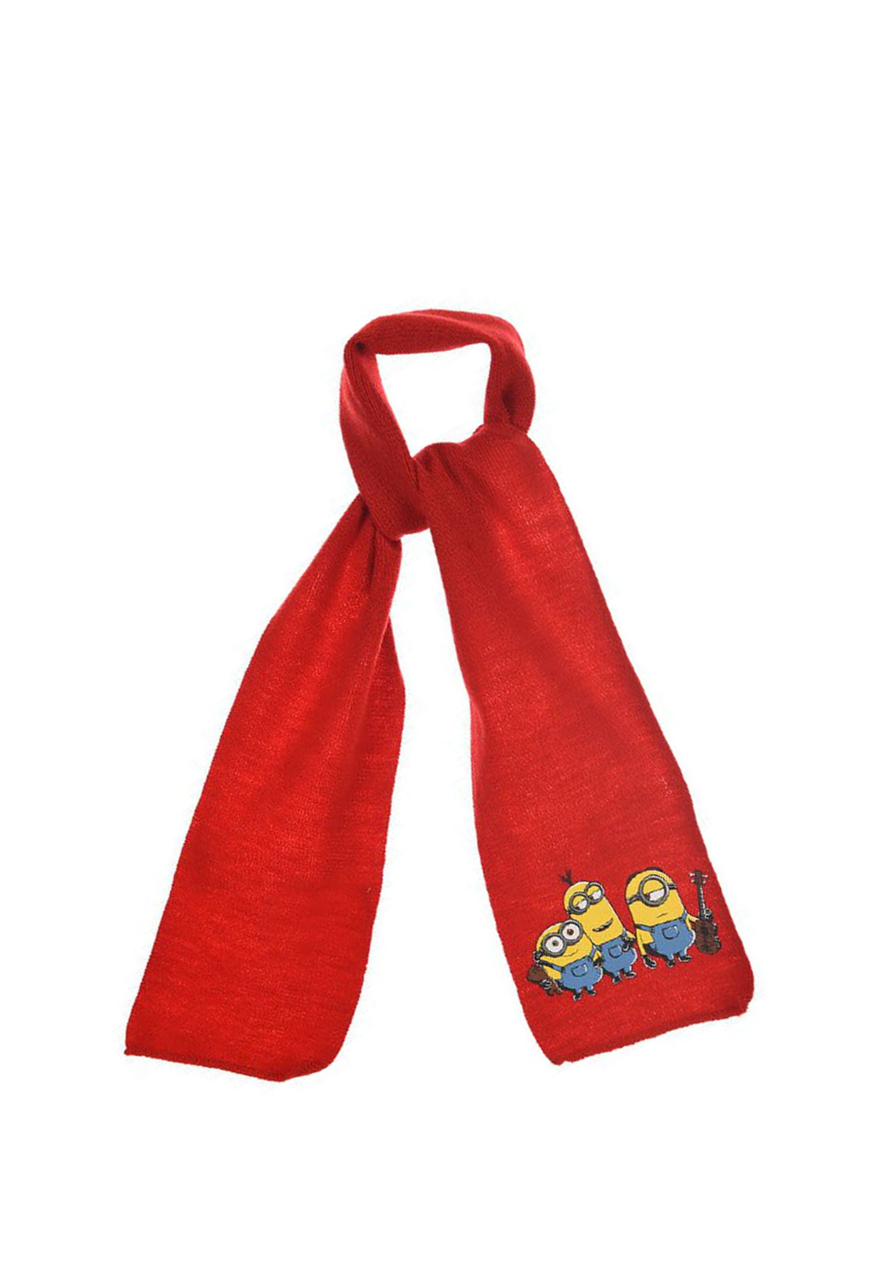 Minions Beanie Kinder Mädchen Winter-Set Mütze, Schal, Handschuhe (SET) Rot