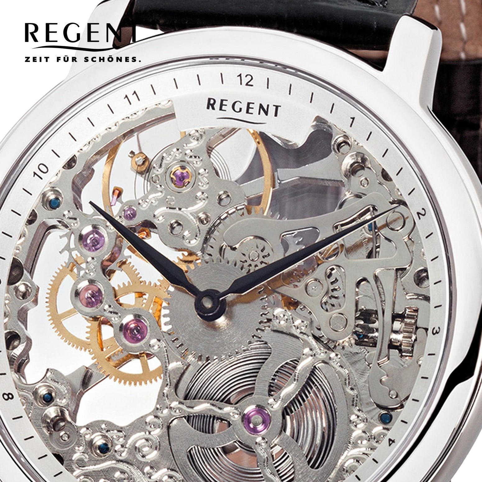 Regent Quarzuhr Regent Herren Armbanduhr rund, Lederbandarmband groß (ca. Herren Armbanduhr 45mm), Analog