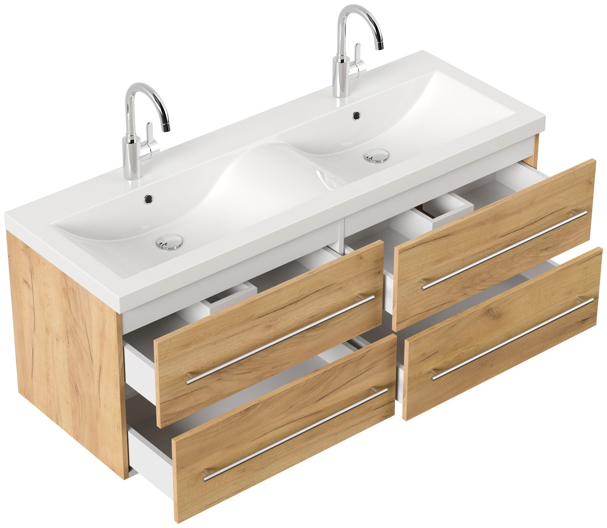 Magnolia Home Waschtisch Badmöbelset Persepolis XL 2-teilig LED-Spiegel eiche gold