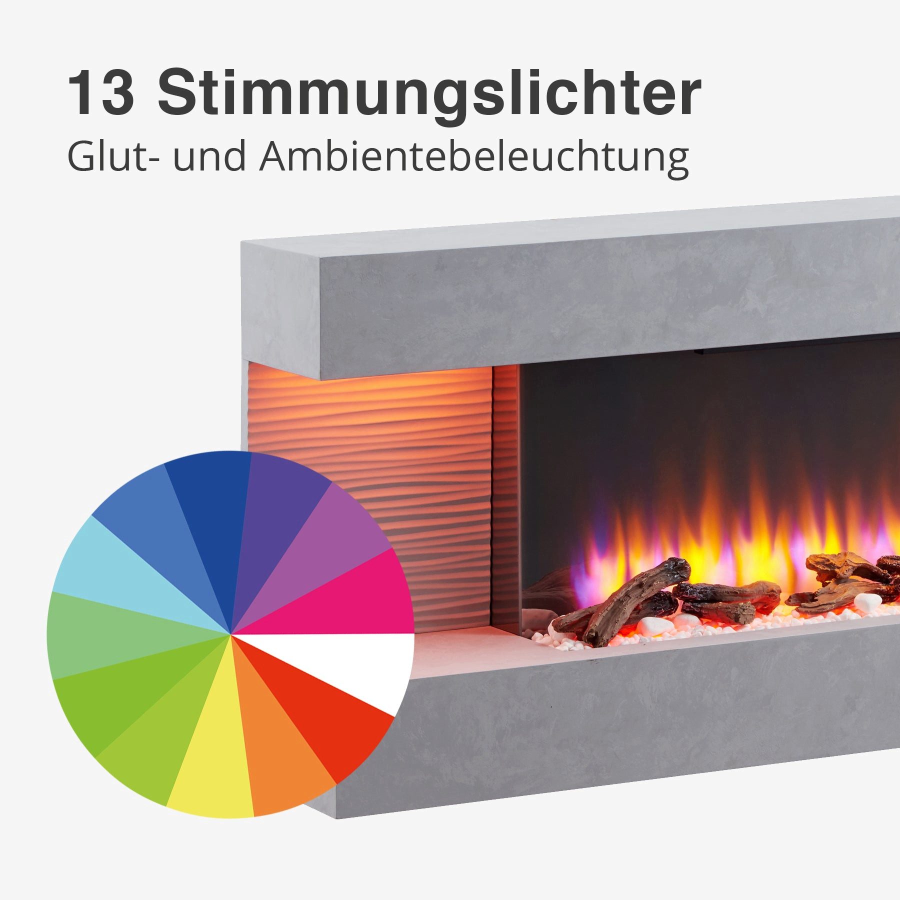 Balderia Elektrokamin Elektrokamin BALDERIA Hestia - Standkamin, 2000 W - Betonoptik, 3D-Flammeneffekt, LED-Beleuchtung, Fernbedienung, Timer, Thermostat