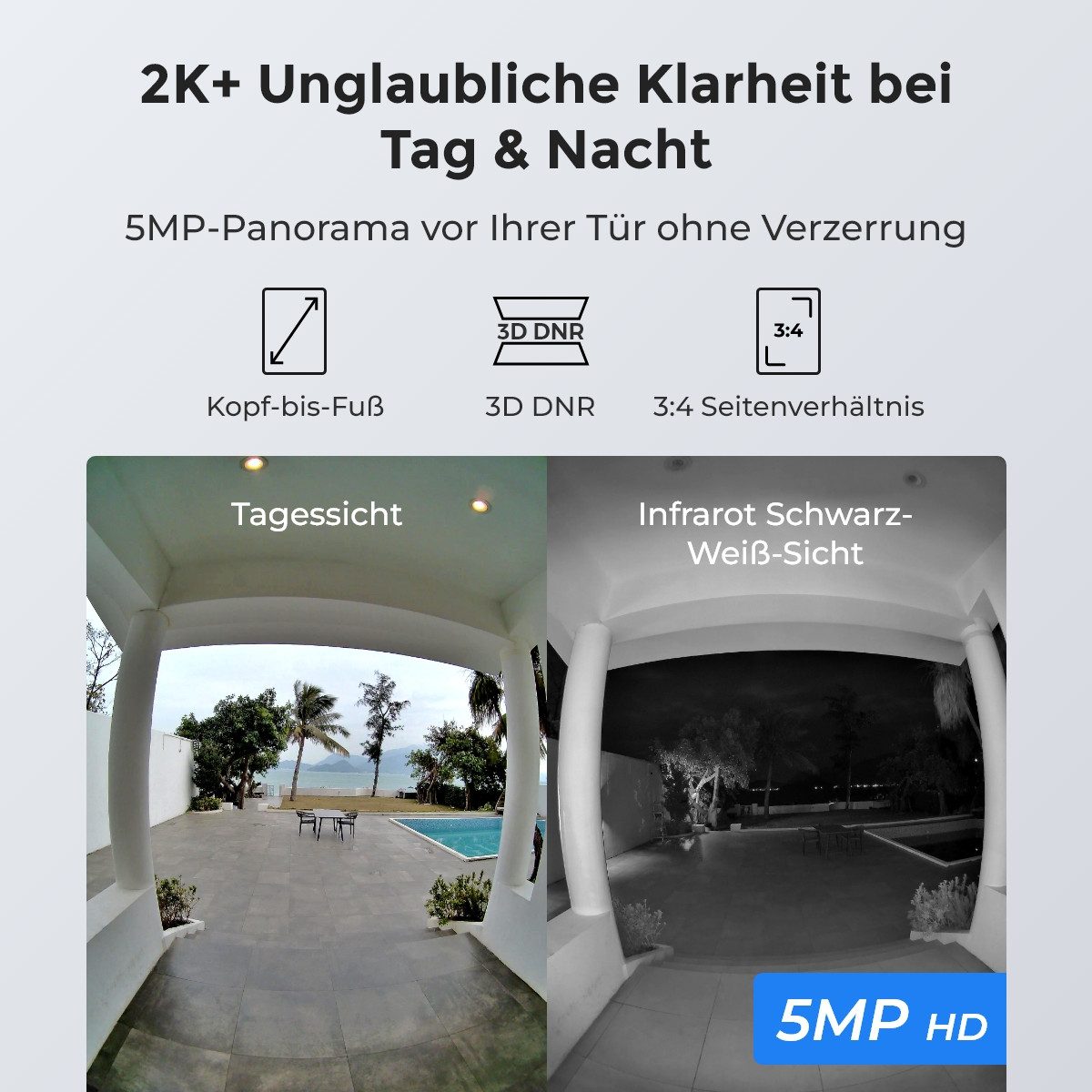 Reolink Smart Home Türklingel Videodoorbell Kamera WLAN-Version 5MP (Außenbereich, 2,4/5 GHz WiFi,Personenerkennung,Arbeitet mit Reolink NVRs) – Bild 4 von 5