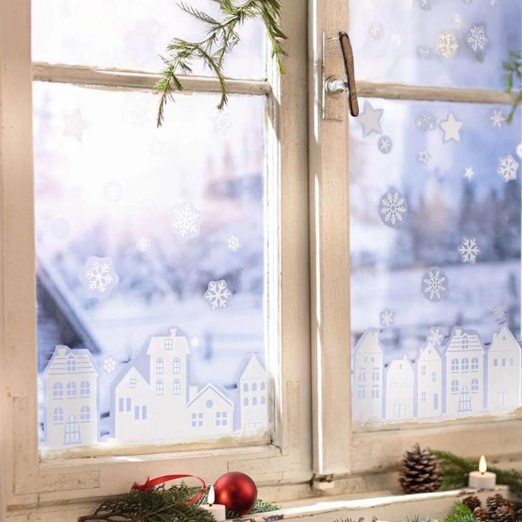 Home-trends24.de Fenstersticker Fenstersticker Häuser Fenster Deko Sterne 109er-Set Wiederverwendbar, wiederverwendbar