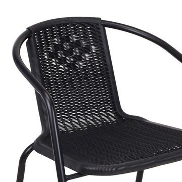 Mojawo Armlehnstuhl 4 Stück Stabiler Rattan-Design Bistrostuhl Stapelstuhl Stahl schwarz