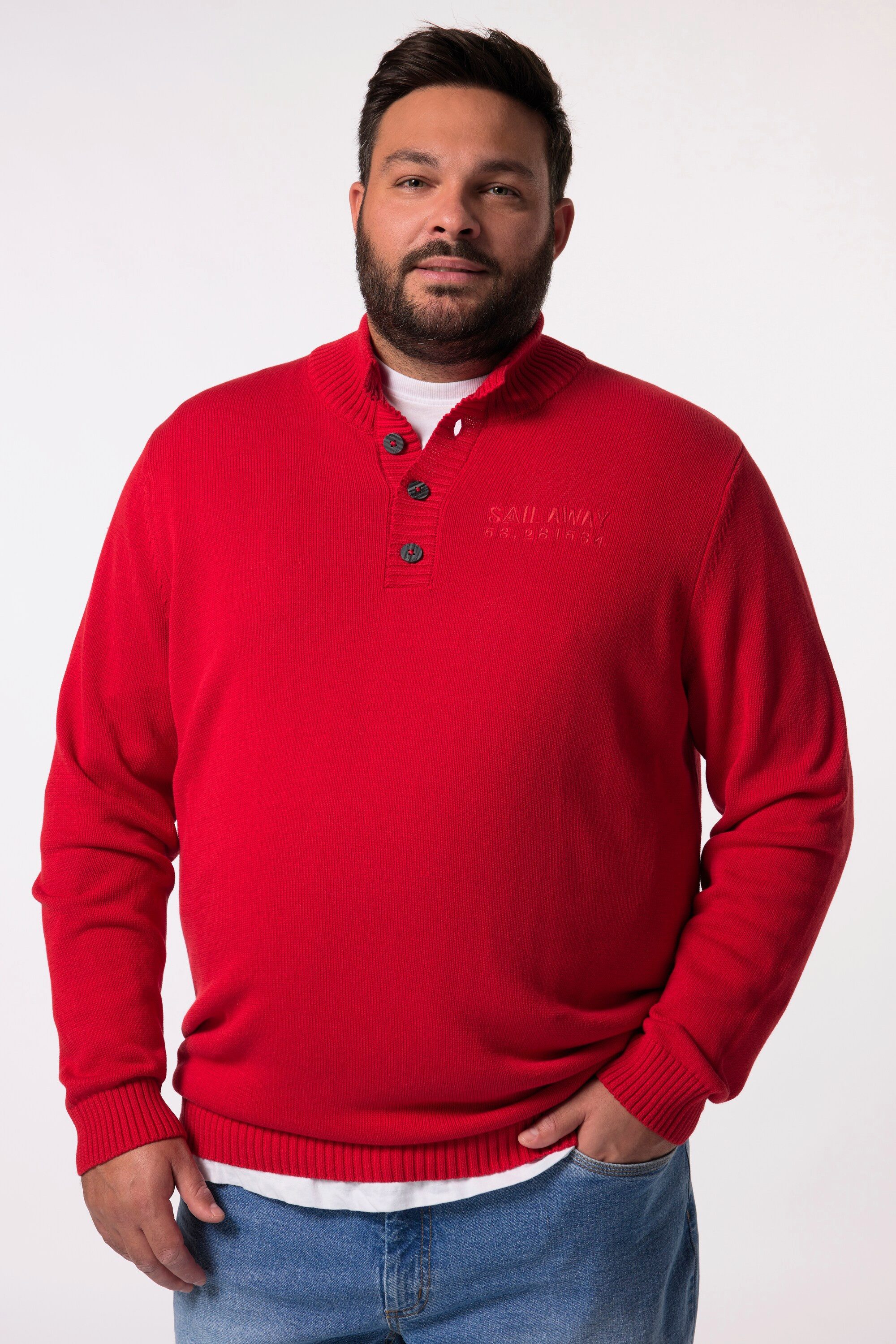 Men Plus Rundhalspullover Men+ Troyer Zippkragen Knopfleiste Stick bis 8 XL günstig online kaufen