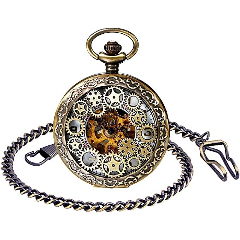 GelldG Taschenuhr Herren Römische Ziffern Kette Taschenuhr Halskette ‎‎Bronzefarbe mit Skala