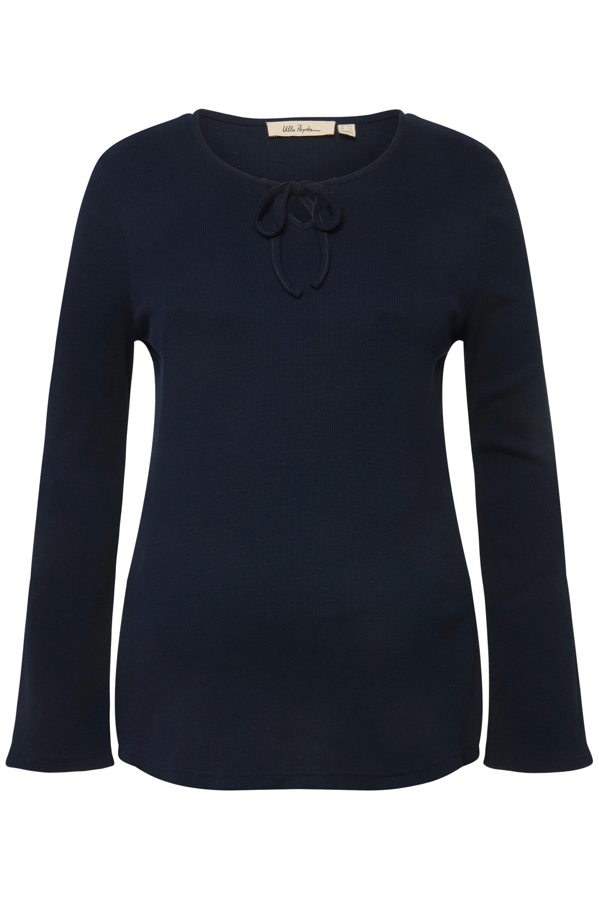 Ulla Popken T-Shirt Bellieva Longshirt Rippjersey Stilfunktion Langarm Schw günstig online kaufen