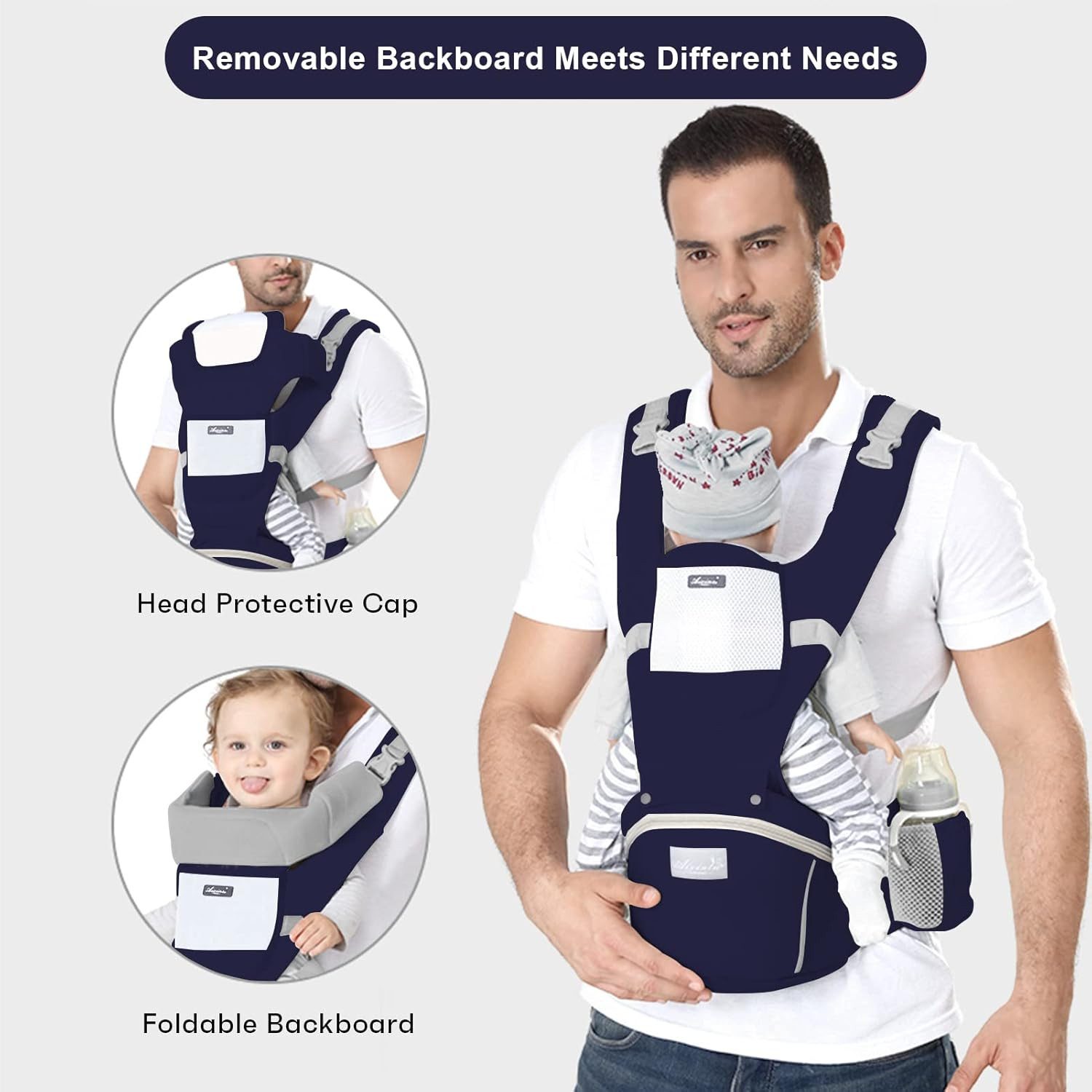 Athlix Bauchtrage Babytrage mit abnehmbarem Hüftsitz atmungsaktiv Komfort, 3-36 Monate, 3-20 kg, Atmungsaktive reine Baumwolle, Komforttrage – Bild 2 von 4