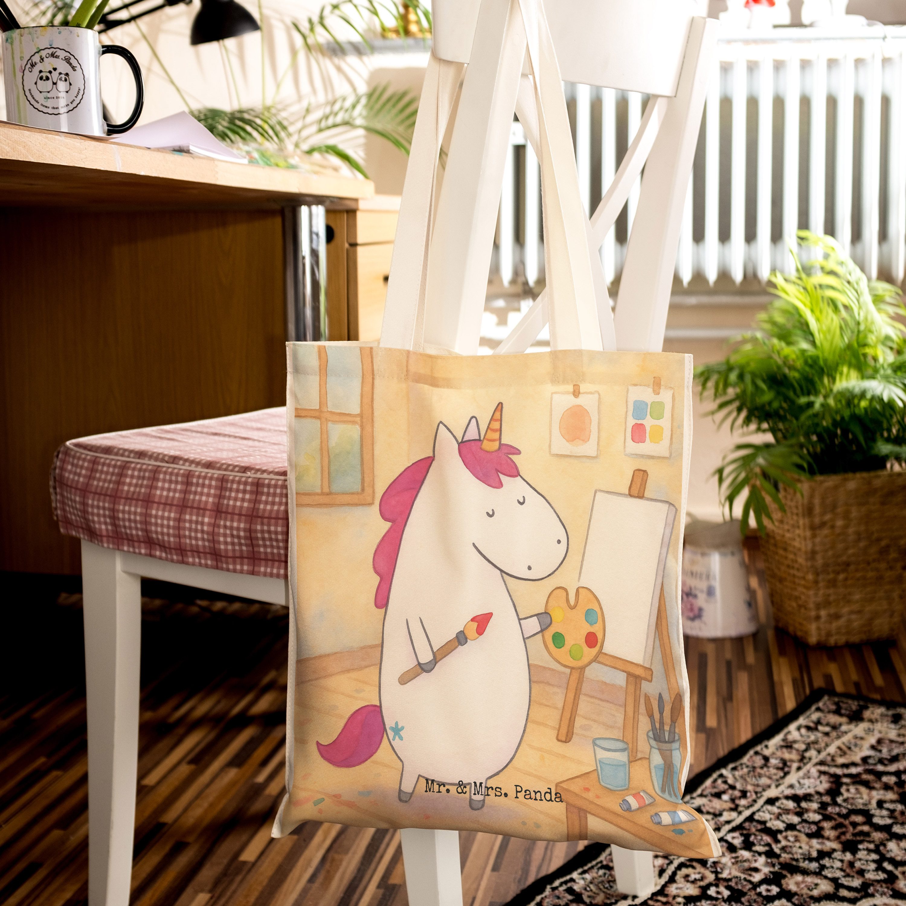 Mr. & Mrs. Panda Tragetasche Einhorn Künstler Design, einkaufsshopper, Weiß, Tote Bag, Stofftraget (Packung), Stift Einkaufstasche Shoppingbag
