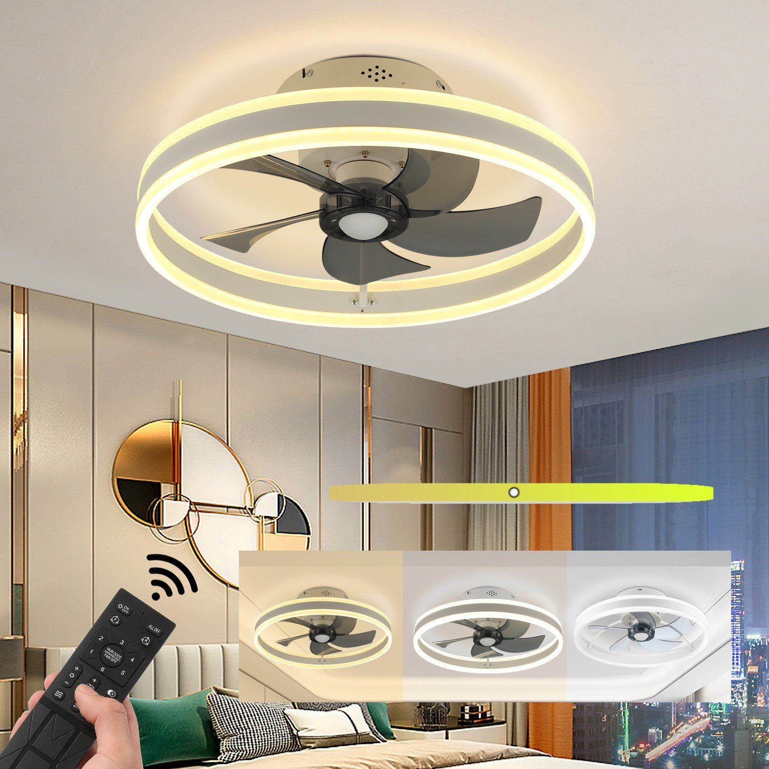 iscooter Deckenventilator 36W LED Deckenlampe mit Fan, 6 Geschwindigkeiten