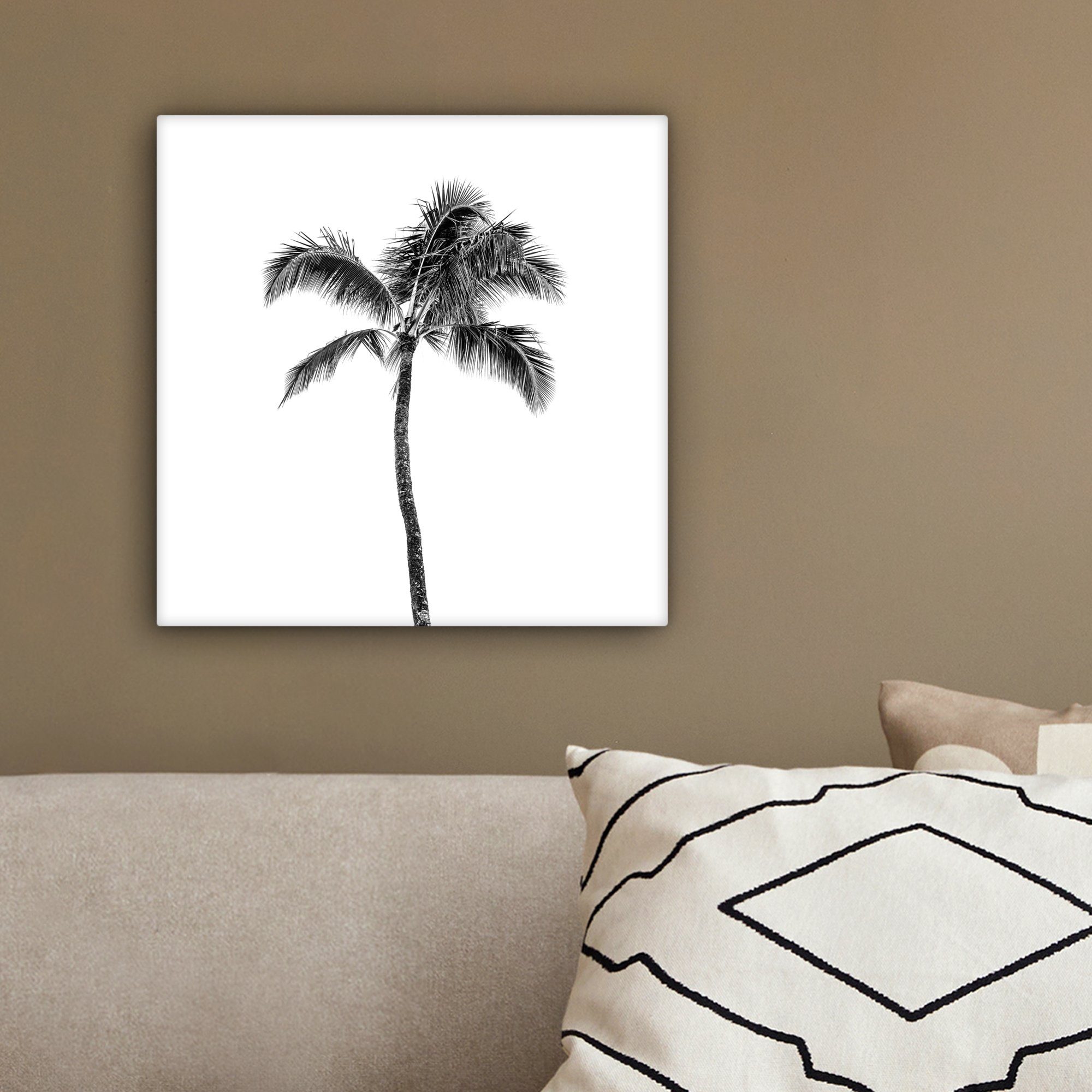Leinwandbild Wohnzimmer Palme (1 20x20 weiß, St), Leinwand Schwarz OneMillionCanvasses® cm - und Bilder Schlafzimmer, Tropisch für -