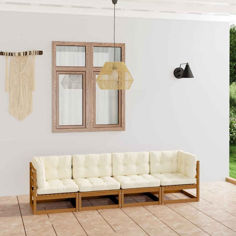 vidaXL Loungesofa 4-Sitzer-Gartensofa mit Kissen Kiefer Massivholz, 1 Teile