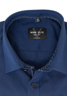 MARVELIS Businesshemd Businesshemd - Body Fit - Langarm - Einfarbig - Dunkelblau