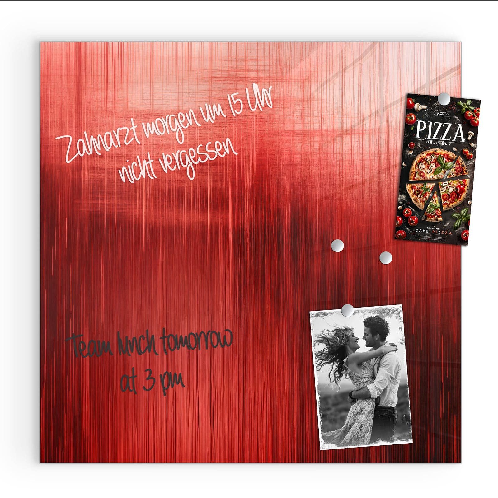 Primedeco Magnettafel Glas Rote Textur Pinnwand Whiteboard beschreibbar, (Inklusive Stift, Magnete und Montagematerial, 1-tlg., 9 verschiedene Größen), Magnetisch und Beschreibbar