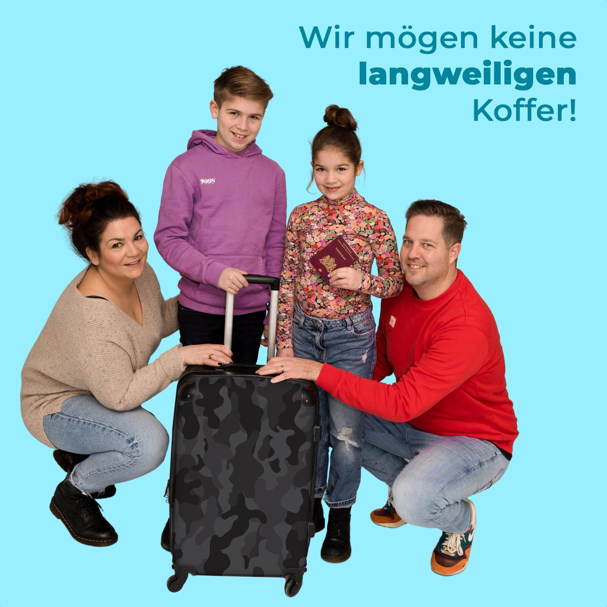 4 Tarnmuster - Rollkoffer Grau Design, mit NoBoringSuitcases.com© Koffer - Große - Camouflage Reisekoffer Trolley Schwarz 4 - 67x43x25cm Rollen, Rollen Aufgabegepäck -