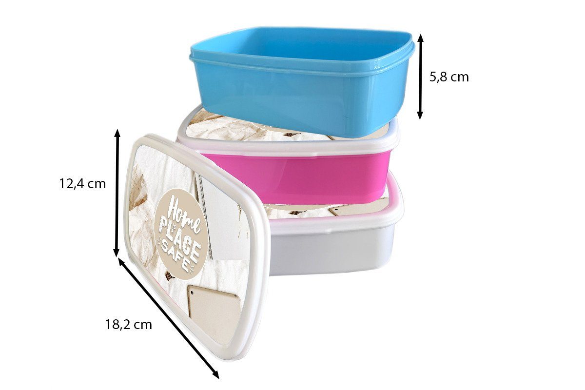 (2-tlg), Erwachsene, Zuhause Sicherheit' rosa MuchoWow Kunststoff 'Das Ort Kunststoff, ein - Brotdose Lunchbox Brotbox der Sprichwörter für - Snackbox, ist Zitate, Mädchen, Kinder,